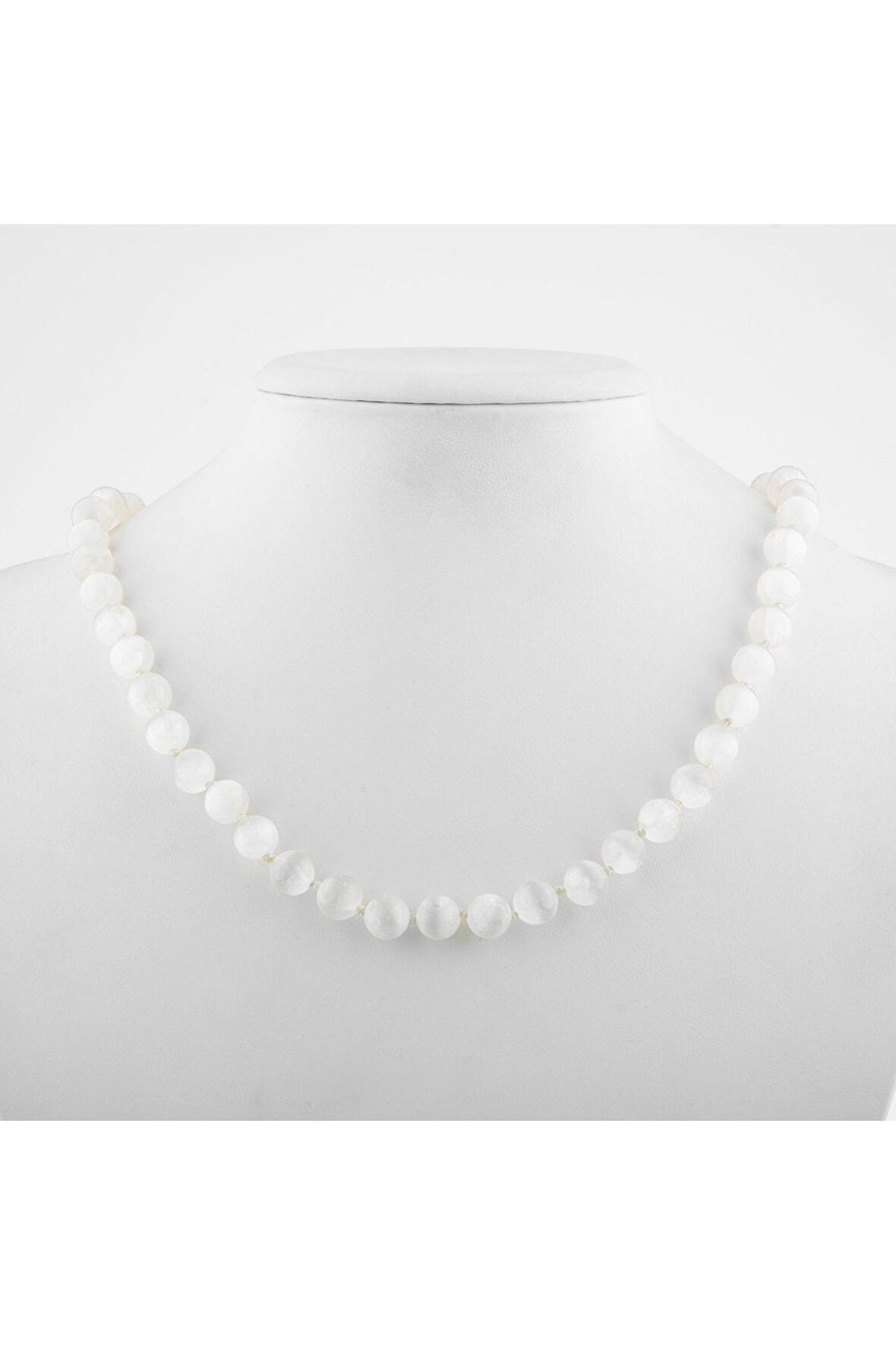 Selenit 8 Mm Düğümlü Doğal Taş Kolye