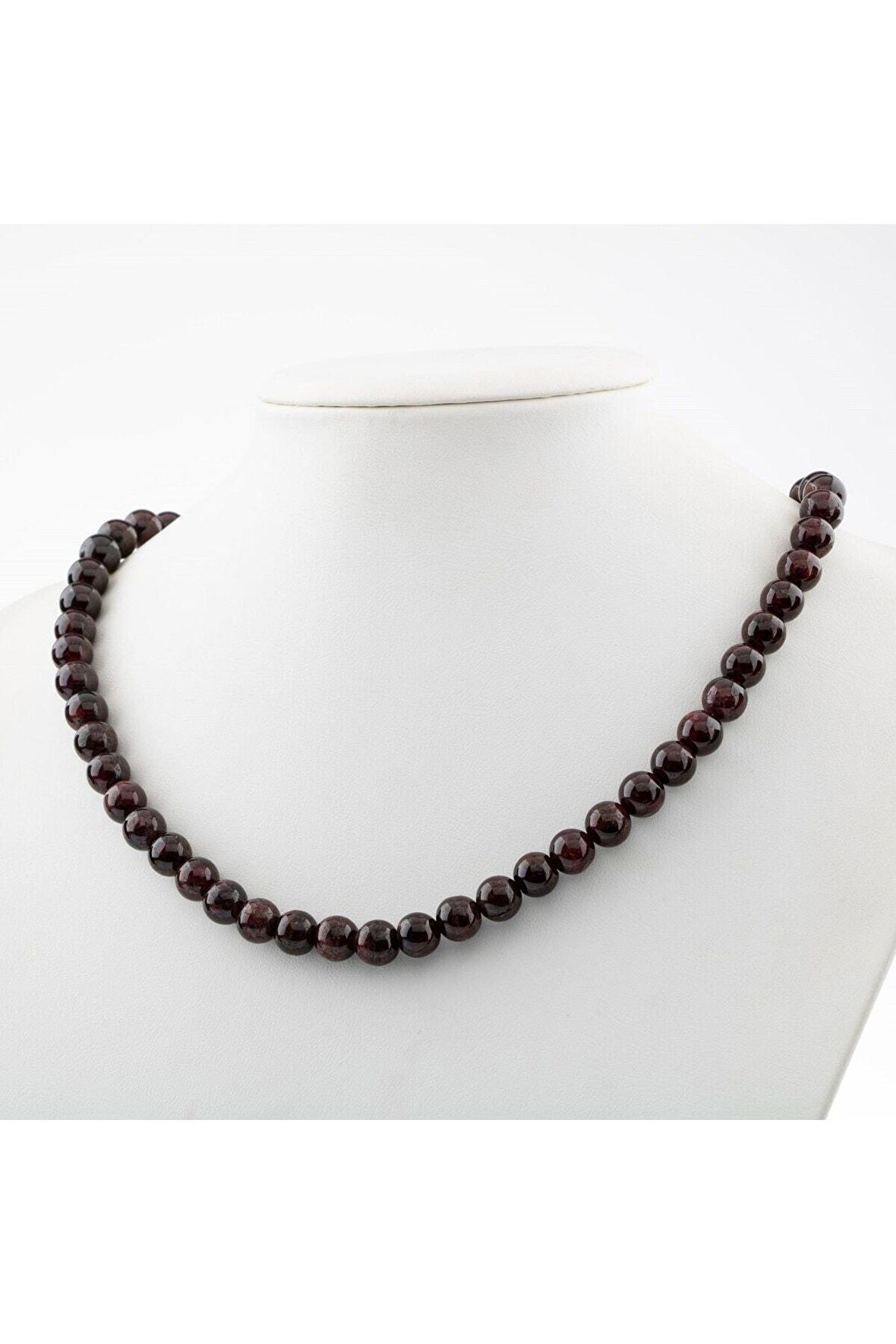 Bordo Granat Lal 8 mm Dizi Doğal Taş Kolye