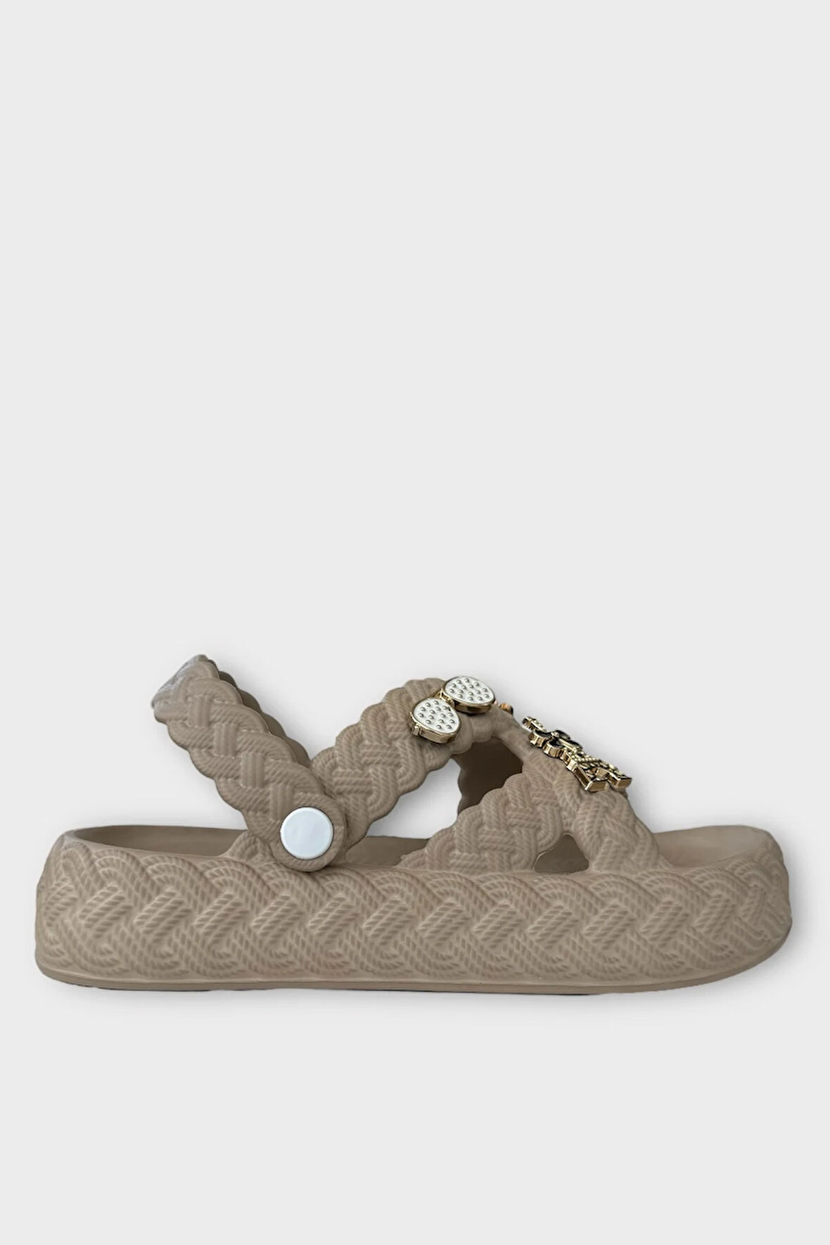 Kadın Hafif Kaymaz Taban Taşlı Havuz Plaj Deniz Terliği Sandalet VİZON