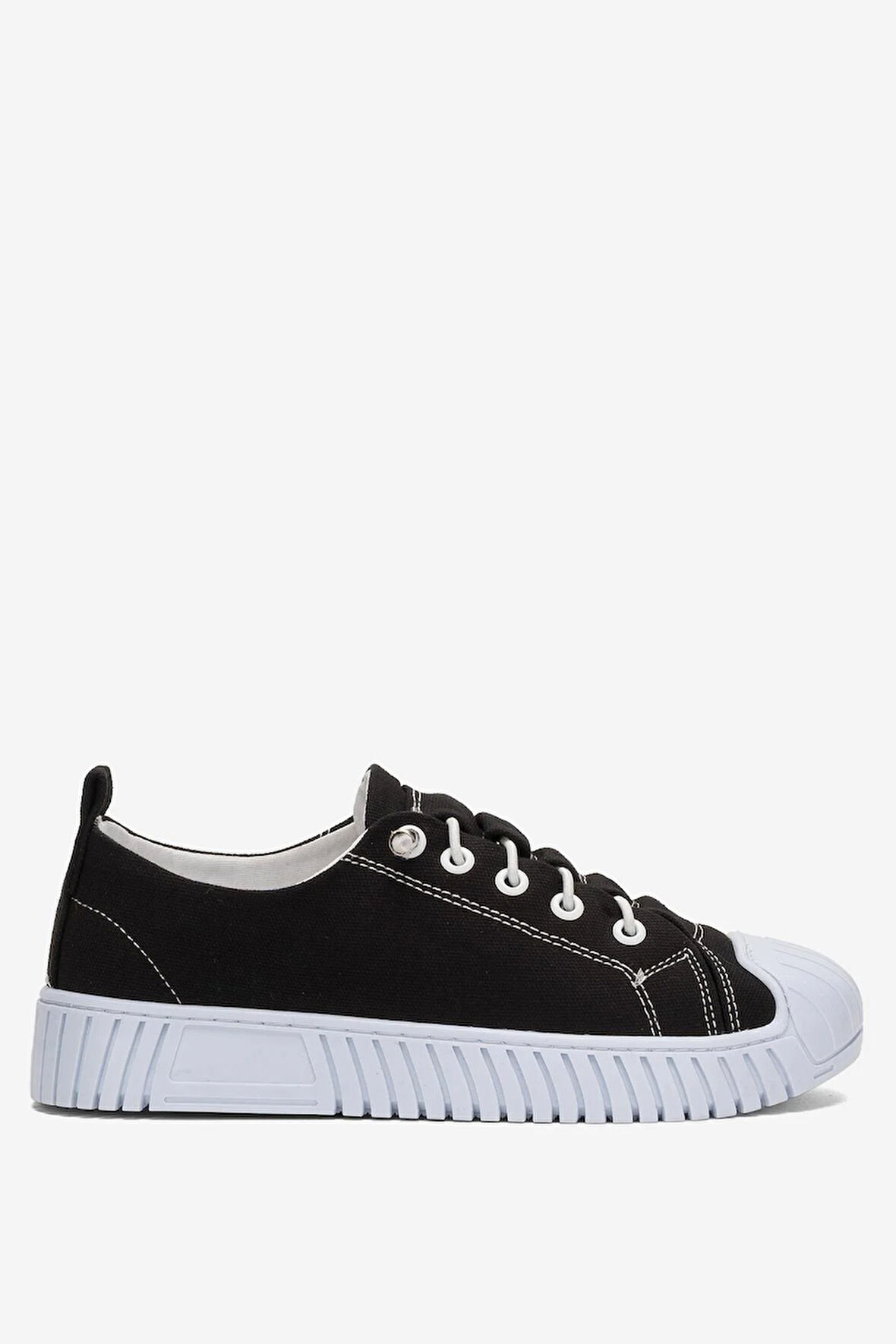 Unisex Kolay Giyilebilir Lastik Bağcıklı Spor Keten Sneaker Ayakkabı SİYAH - BEYAZ
