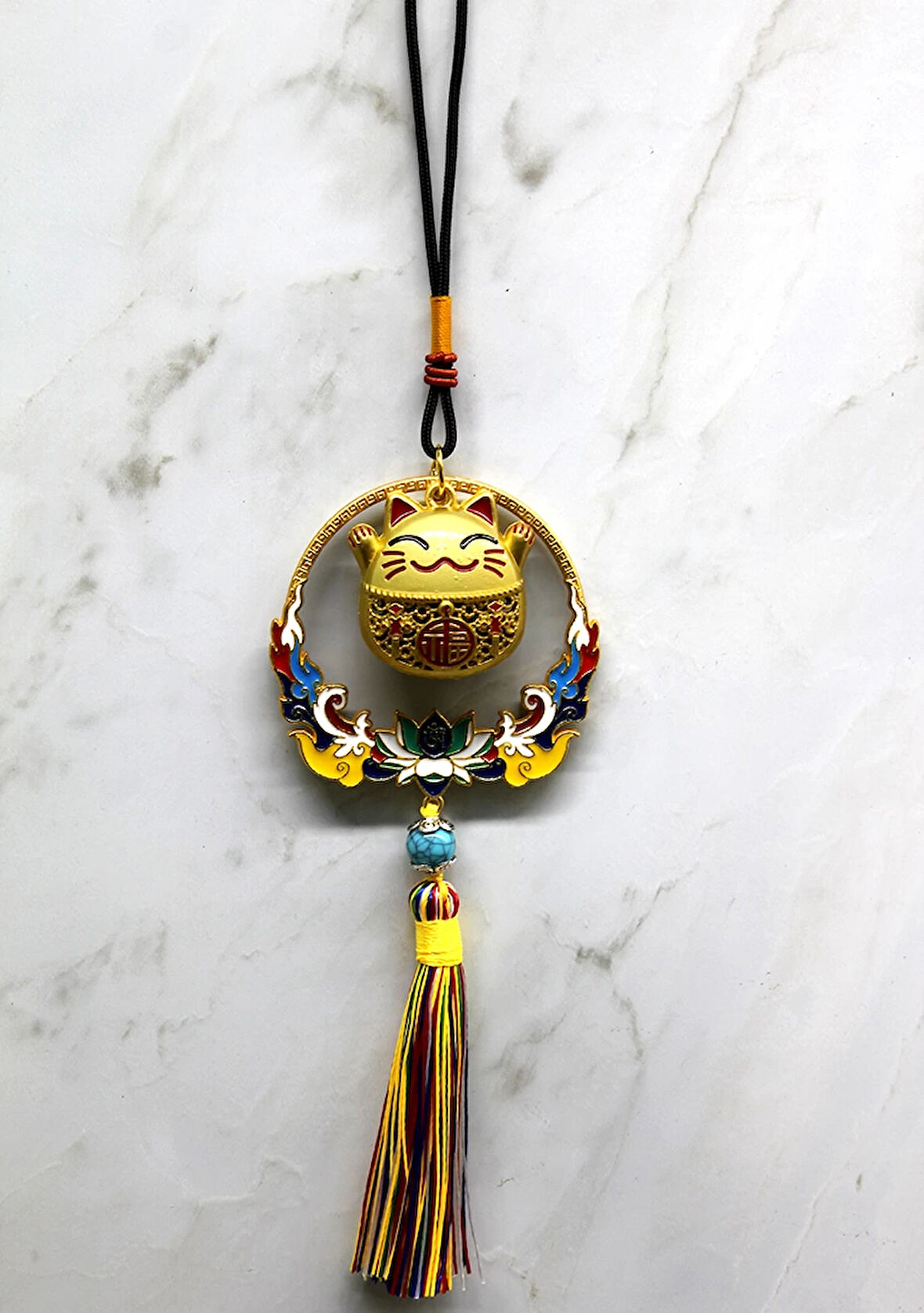 MDB Renkli Püsküllü Şans Kedisi Feng Shui Askılık