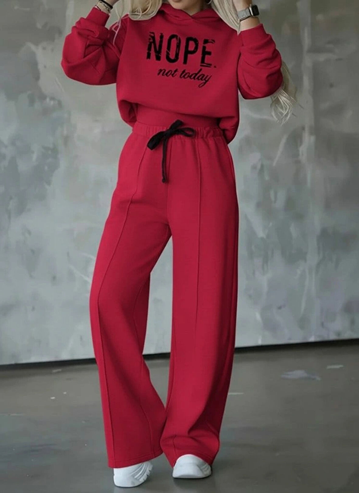 MDB Kadın Uzun Kollu Nope Baskılı Beli Ribanalı Ikili Takım