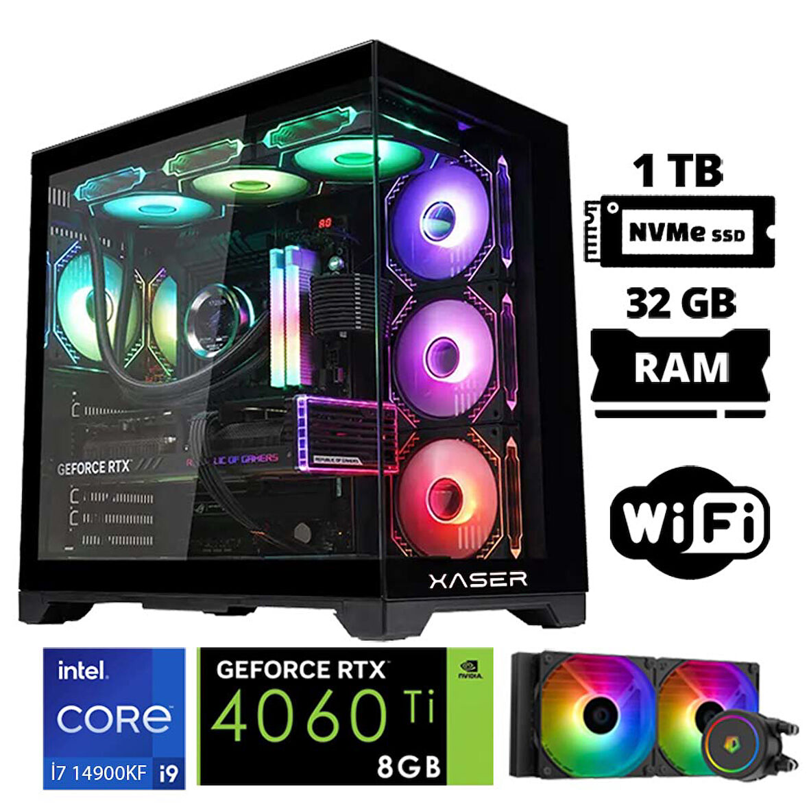 Xaser Lexus x25 i9 14900KF 32GB DDR5 Ram 1TB M.2 NVMe SSD 8GB RTX4060 Ti Masaüstü Oyuncu Bilgisayarı