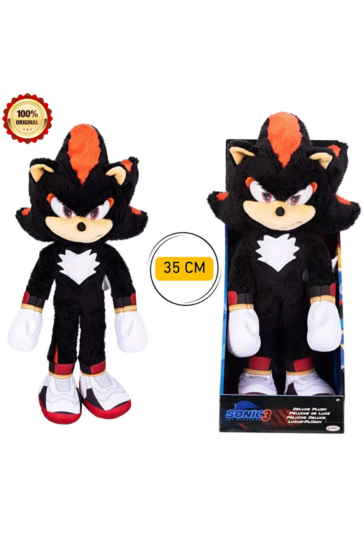 Sonic 3 Lüks Shadow Pelüş Figür 35 cm Shadow Sonic Peluş Sonic Figür Oyuncak Sonic