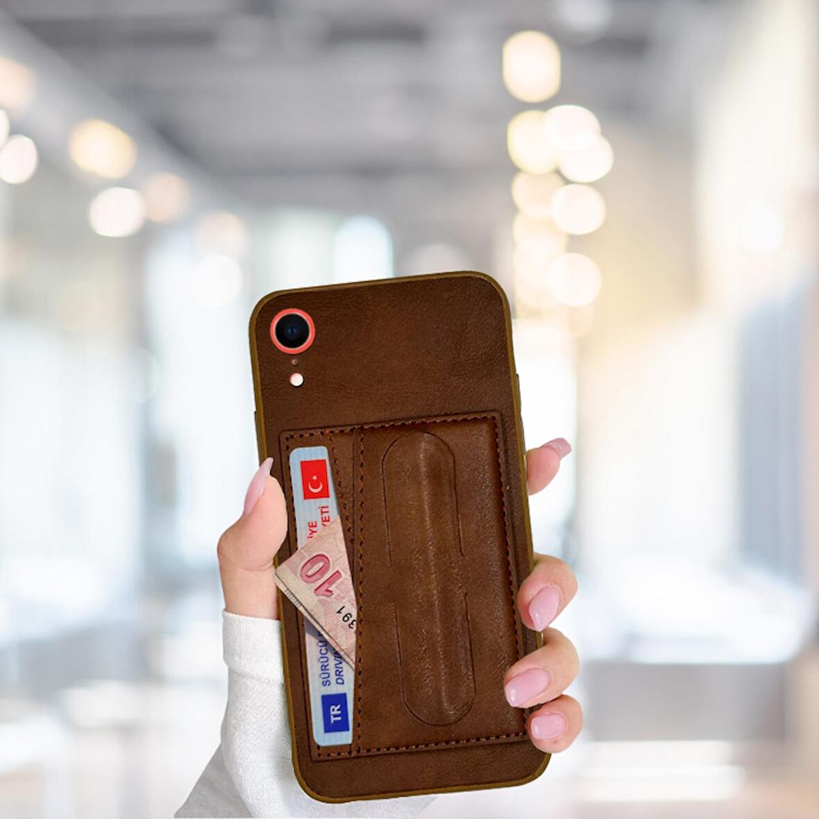 İPHONE XR TLP KARTLIKLI STANDLI  LÜX DERİ KILIF
