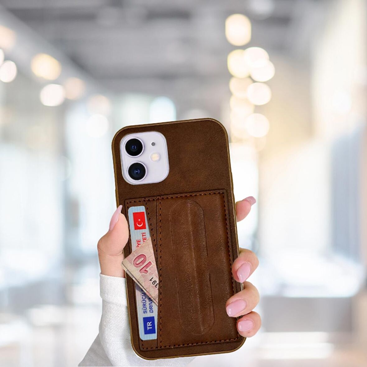 İPHONE 12 TLP KARTLIKLI STANDLI  LÜX DERİ KILIF