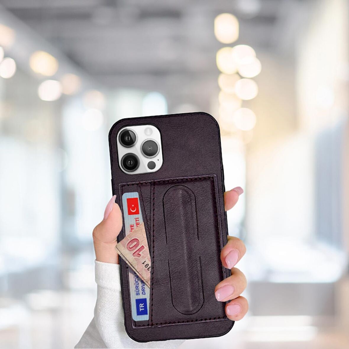 İPHONE 12 PRO TLP KARTLIKLI STANDLI  LÜX DERİ KILIF