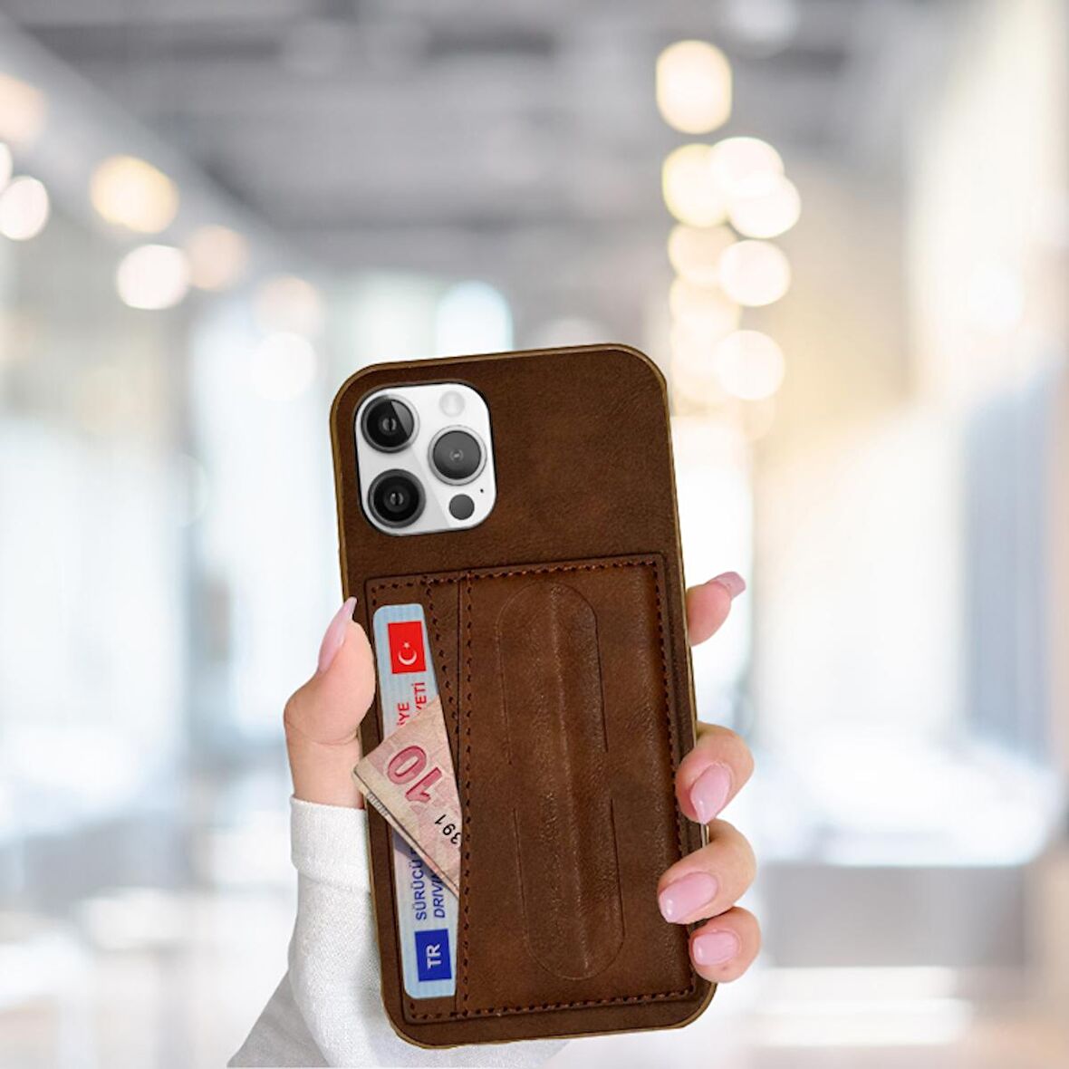 İPHONE 12 PRO TLP KARTLIKLI STANDLI  LÜX DERİ KILIF