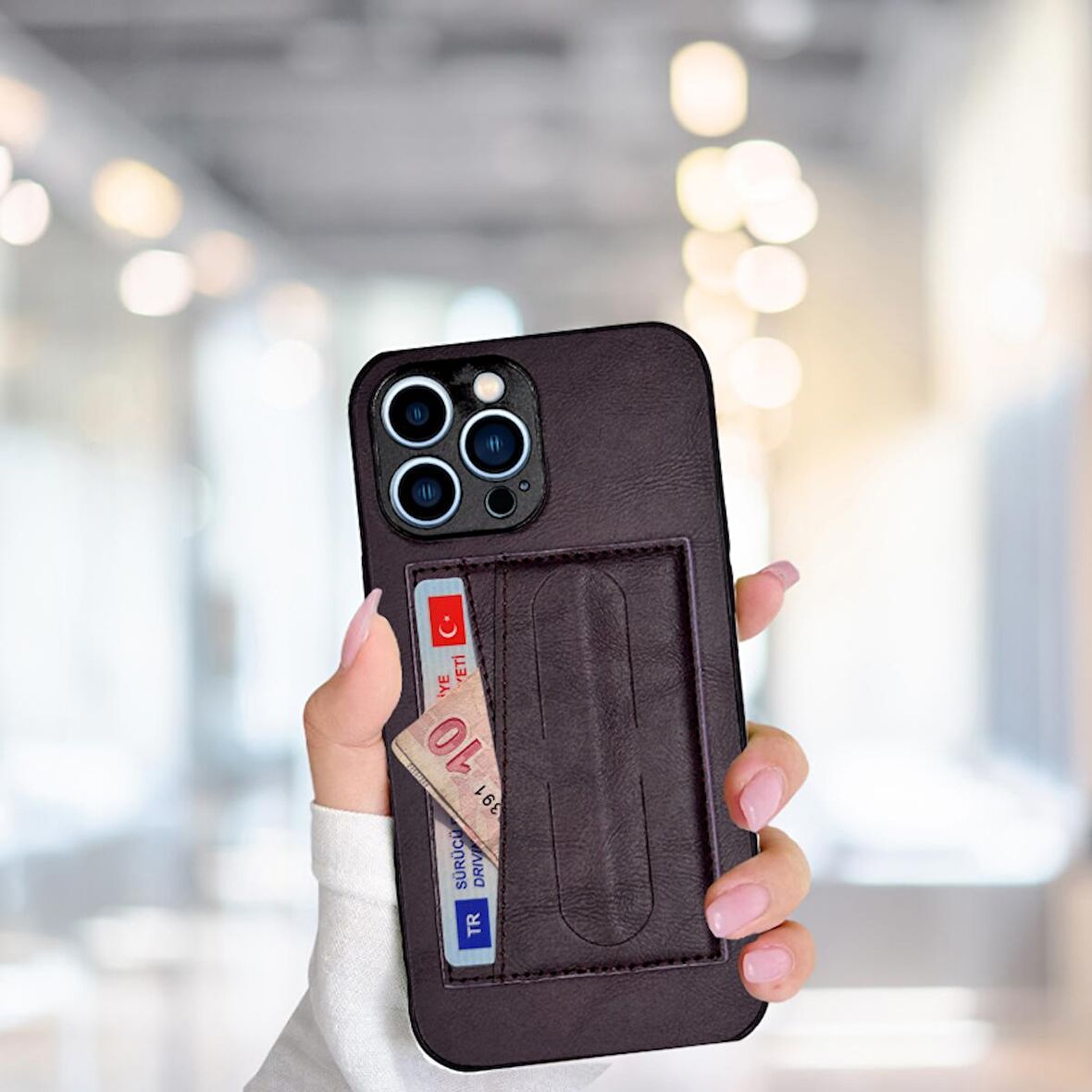İPHONE 13 PRO TLP KARTLIKLI STANDLI  LÜX DERİ KILIF
