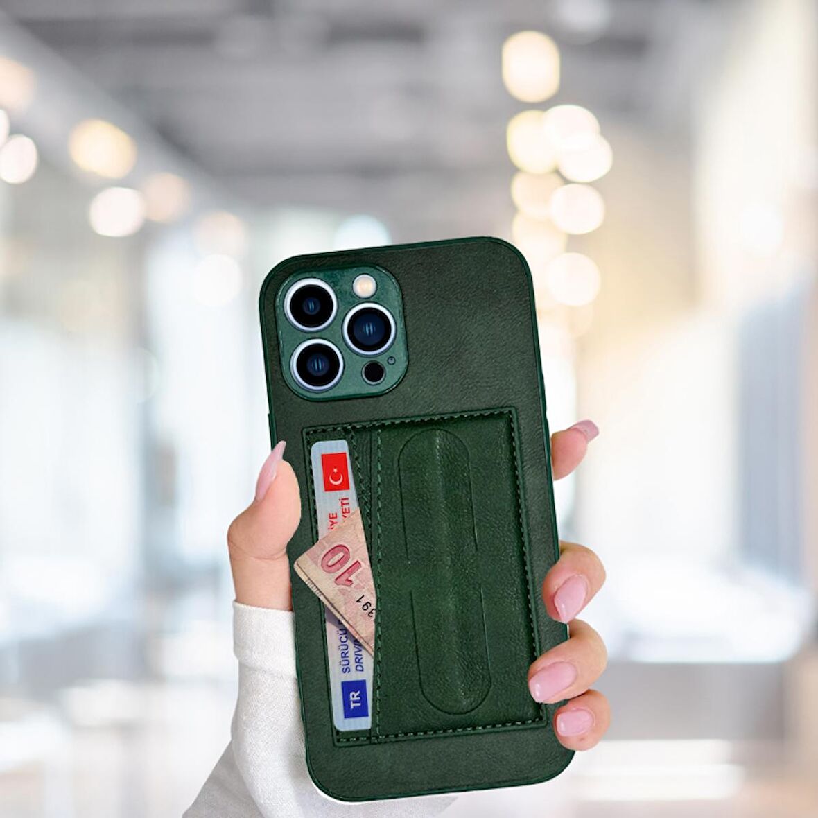 İPHONE 13 PRO MAX TLP KARTLIKLI STANDLI  LÜX DERİ KILIF
