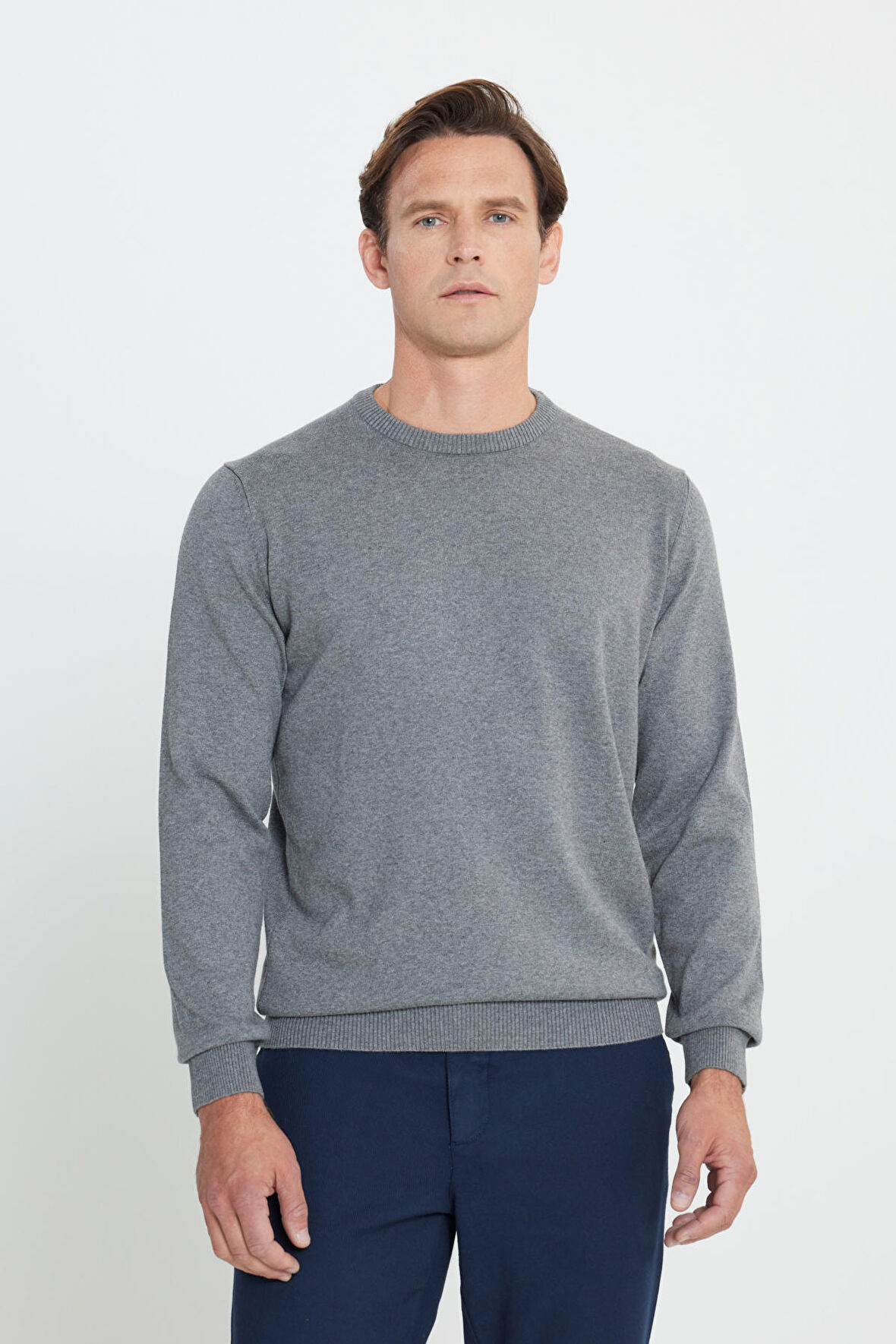 Pamuklu Standart Fit Normal Kesim Bisiklet Yaka Triko Kazak