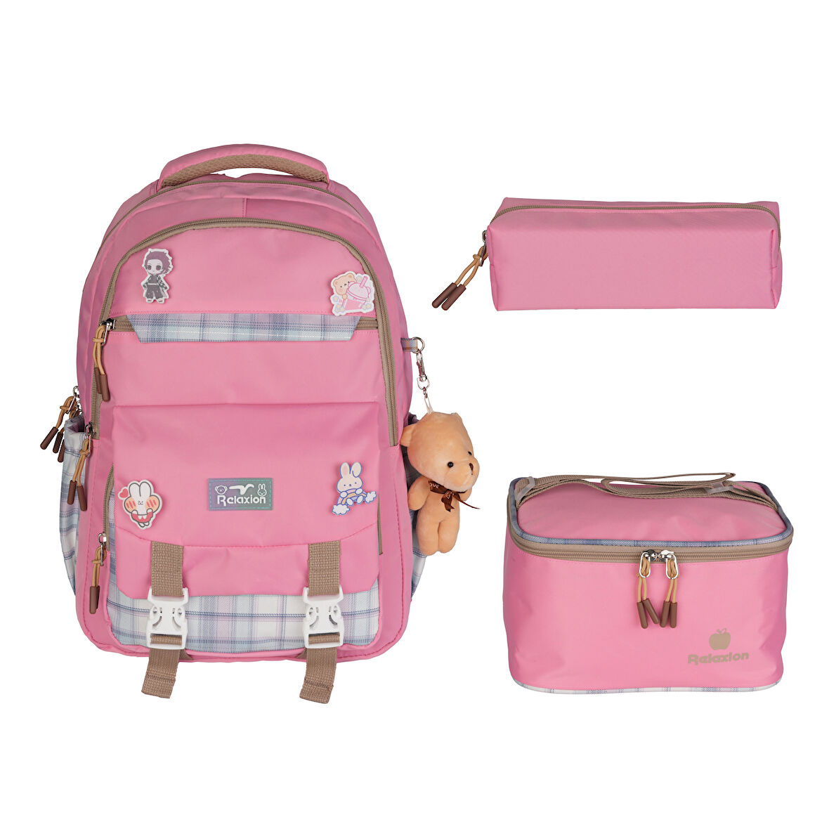Relaxion Aksesuarlı 4 Bölmeli Dökülmez Astar 3'lü Okul Sırt Çantası Takımı Çanta-Termal Beslenme Çantası-Kalemlik 13SYG96
