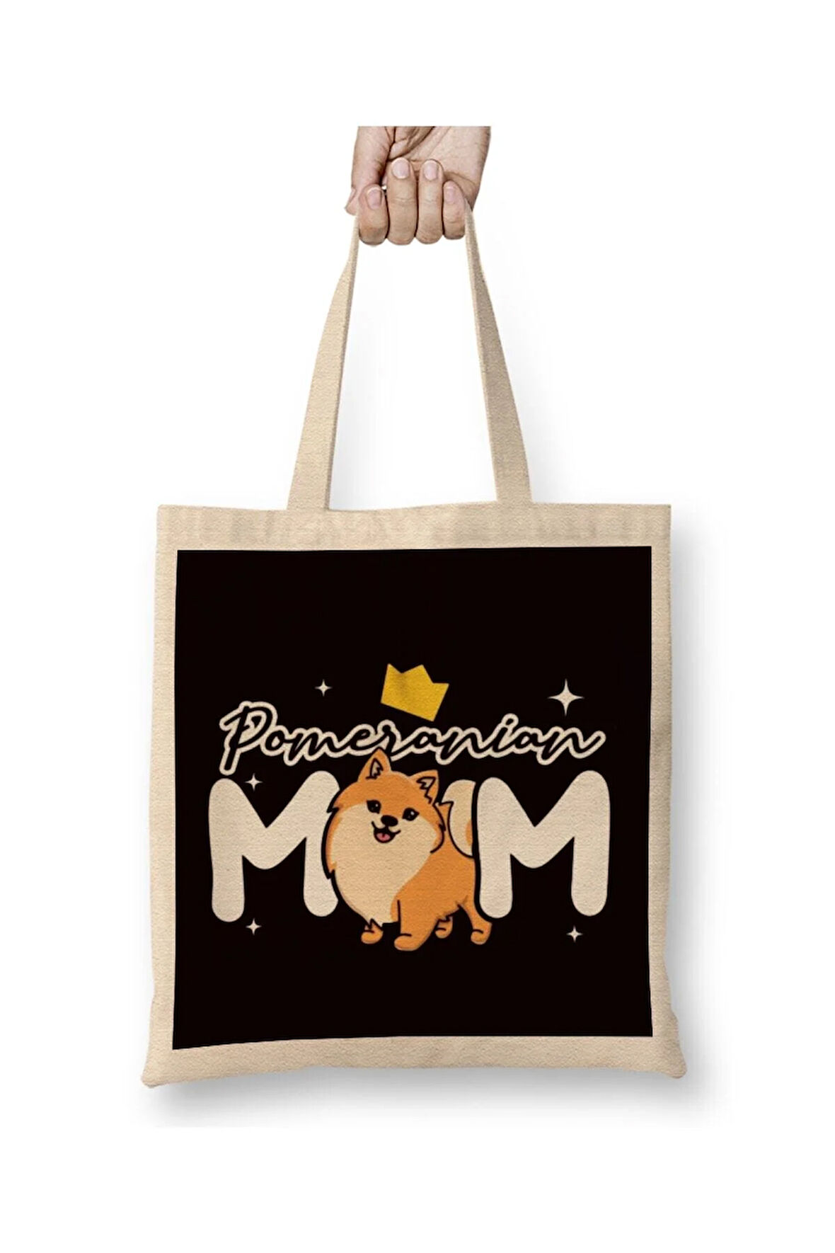 Pomeranian Mom Pommy Pom Dog Breed German Spitz Puppy Pet Beyaz Bez Çanta Uzun Saplı