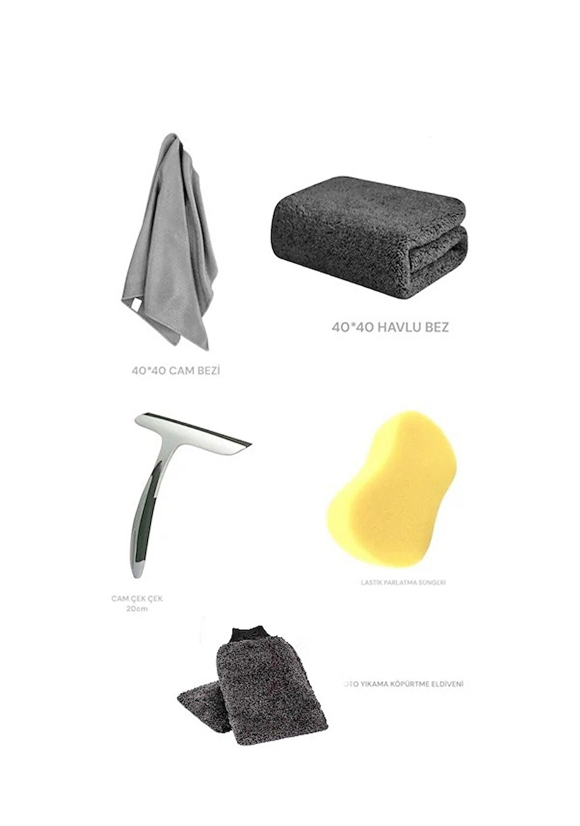 5'li Oto Yıkama Seti Mikrofiber Kurulama Bezi, Araba Yıkama