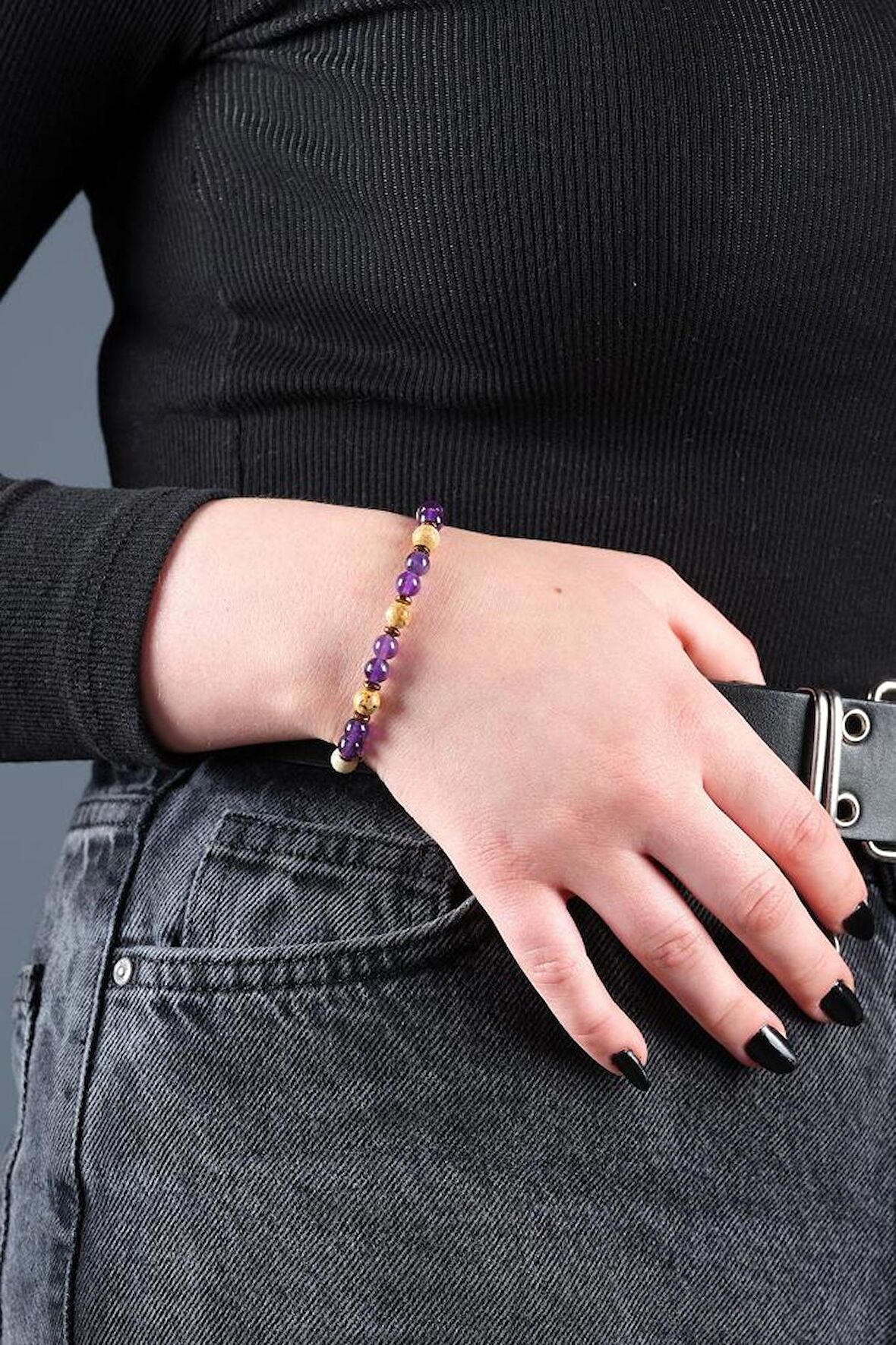 Sertifikalı Doğal Taş Kadın Erkek Ametist Taşı Jasper Ve Hematit 6mm Özel Tasarım