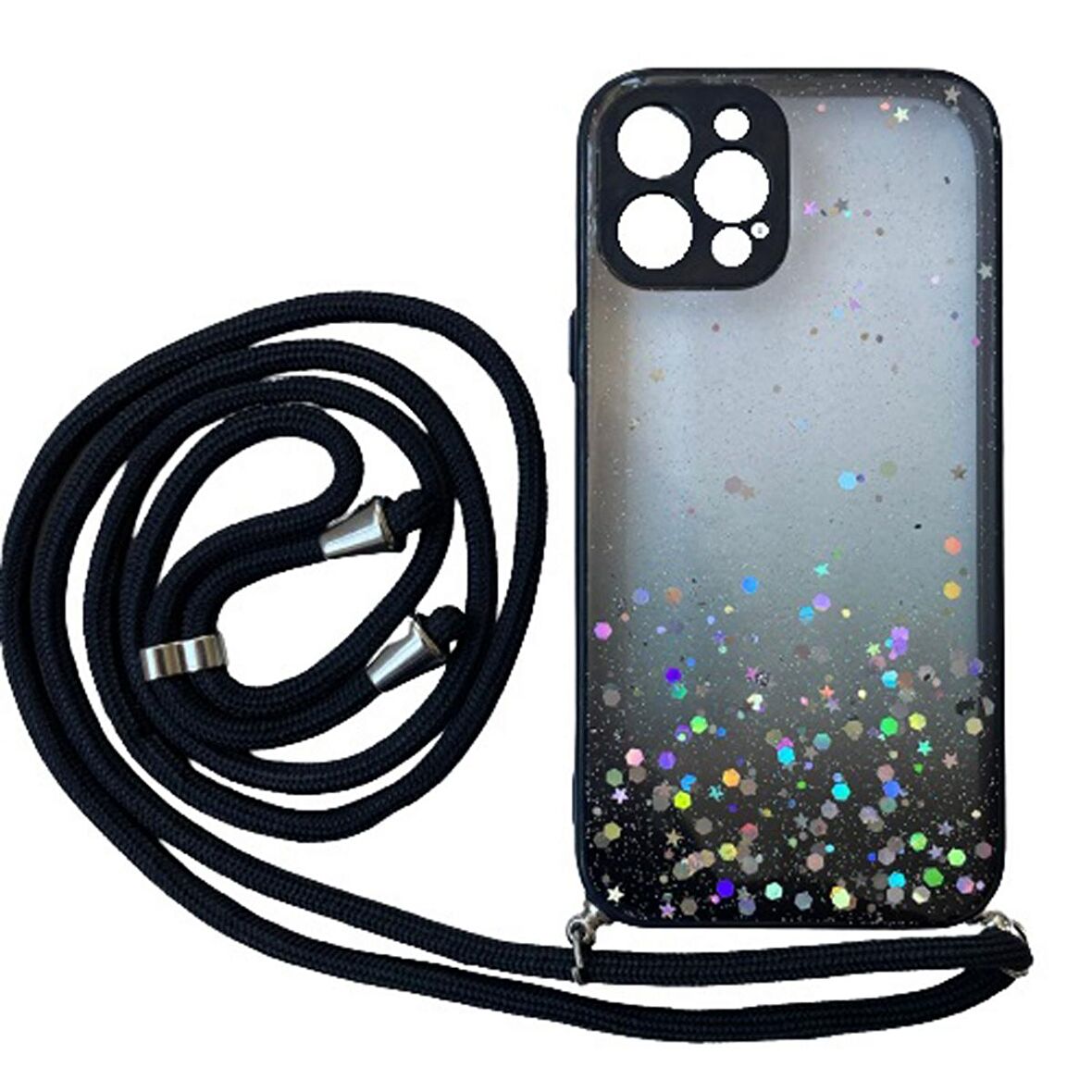 Apple iPhone 8 Plus Kılıf Simli Boyuna Asmalı İpli Kamera Korumalı Kapak