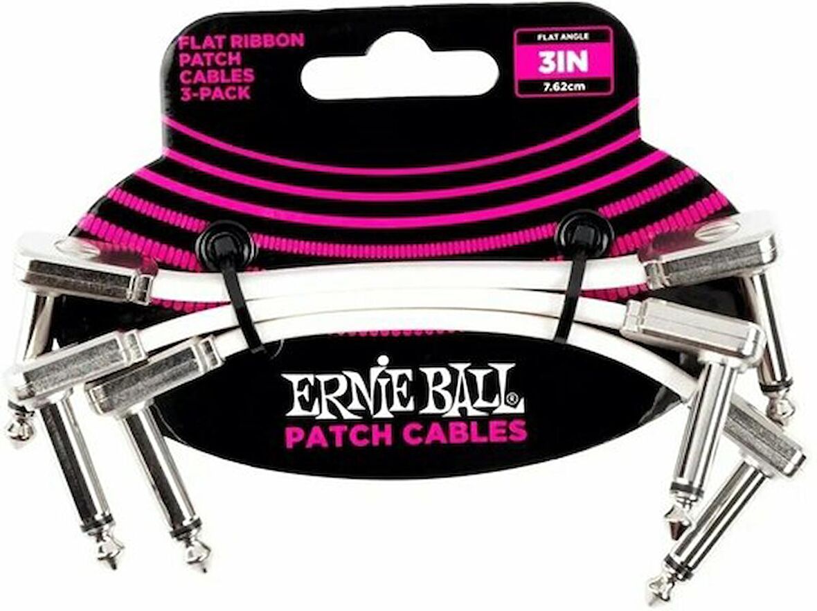 Ernie Ball P06384 Flat Ribbon Patch Cable White 3 Pack White Pedal Ara Kablosu (7.62 cm)