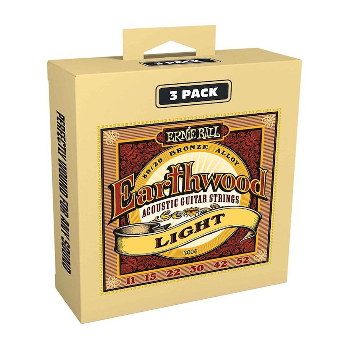 Ernie Ball P03004 Earthwood 80/20 Bronze Acoustic Guitar Strings 3-pack Takım Tel Akustik Gitar Teli 011-052 (3 Set)