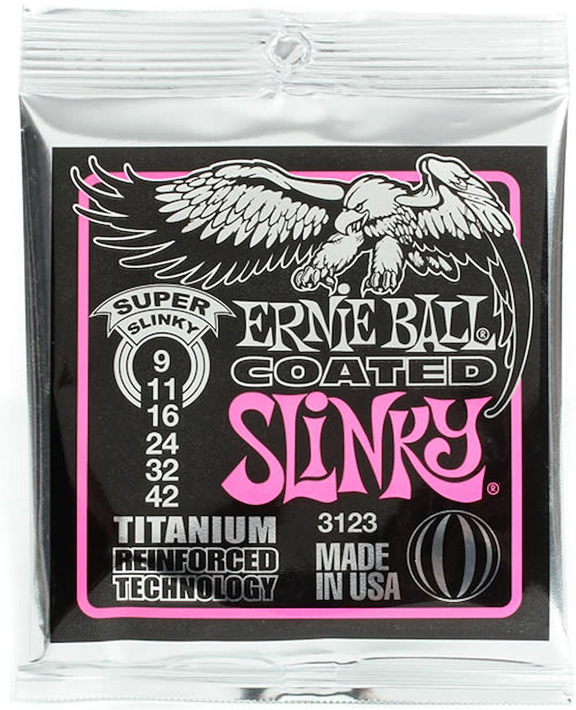 Ernie Ball 3123 Coated Super Slinky Titanium RPS Takım Tel Elektro Gitar Teli 009-42