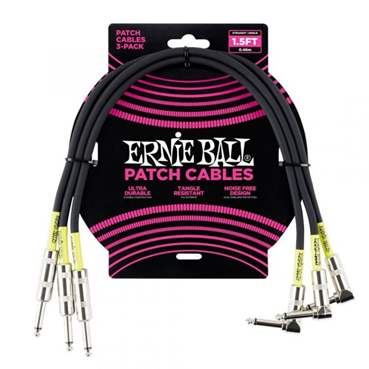 ERNIE BALL P06076 Düz / L Uç Siyah Yeşil Desenli 3lü Paket Patch Kablo