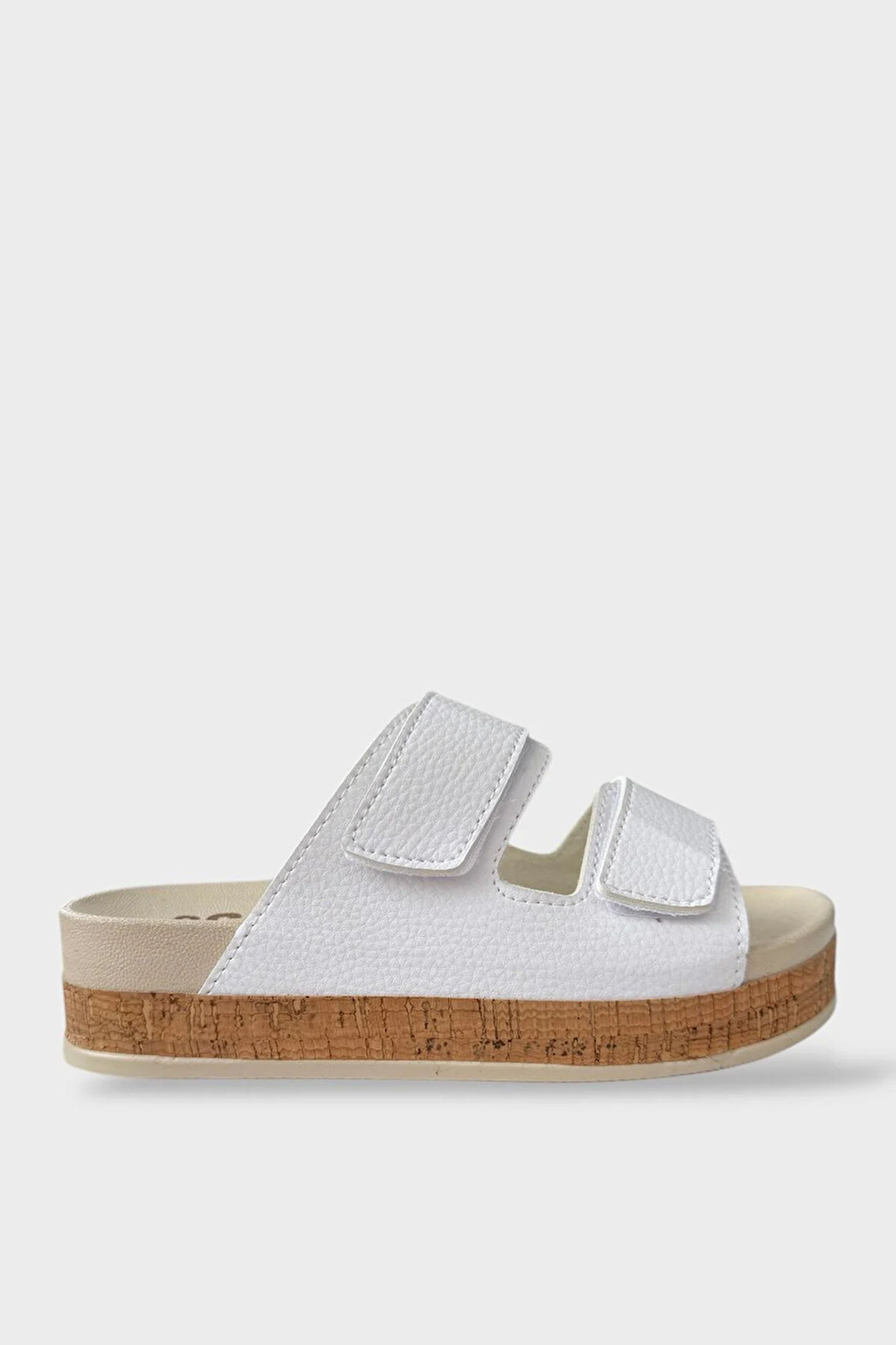 Kadın Günlük Terlik Kalın Taban Çift Bant Cırtlı Rahat Şık Yazlık Ev Plaj Tatil Terliği BEYAZ