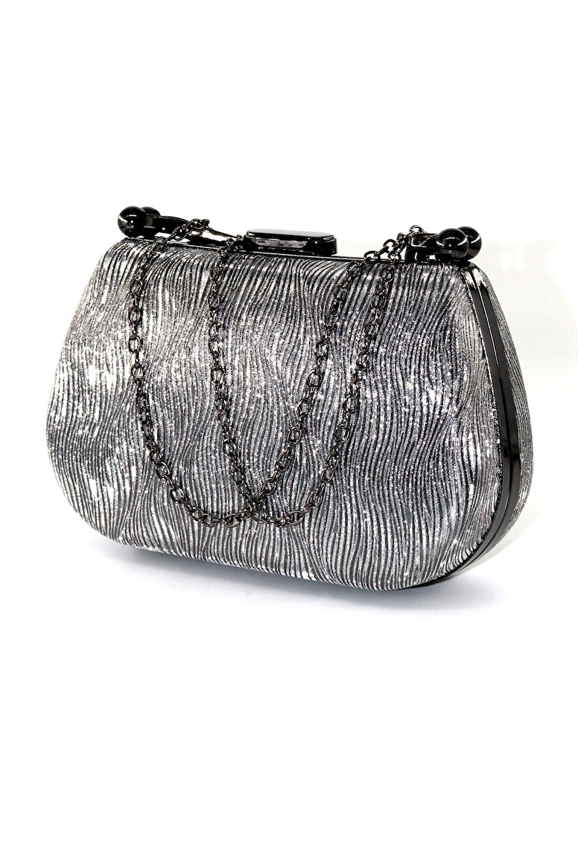 Lazer dalgalı gümüş abiye çanta. Abiye portföy clutch davet gece çantası. Kadın abiye gümüş çanta.