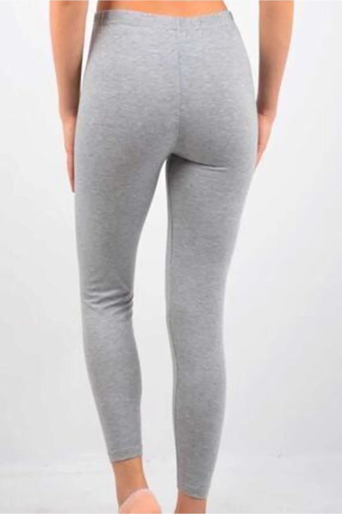 Kadın Beyaz Penye Elastan Düz Desensiz Yüksek Bel Tayt