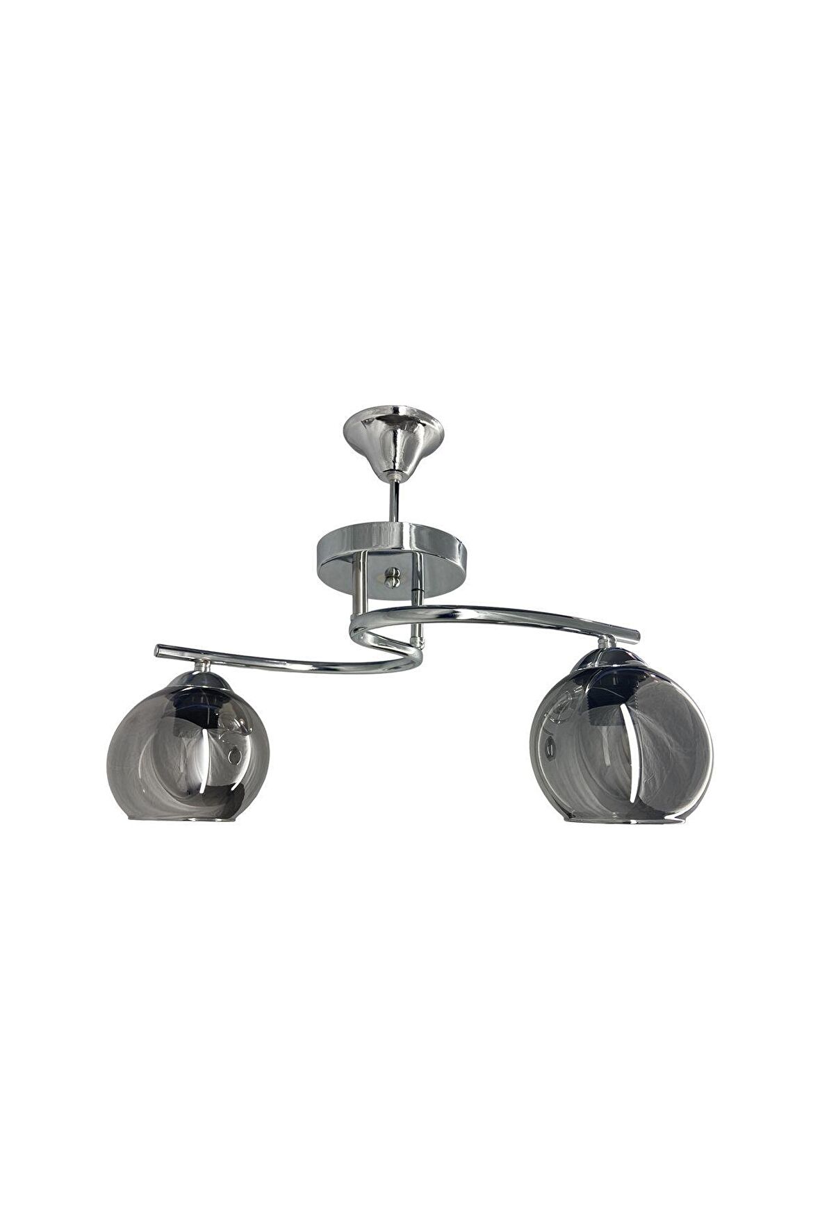 Fuji Krom 2'li Füme Camlı Avize | Kaliteli Modern Metal Avize