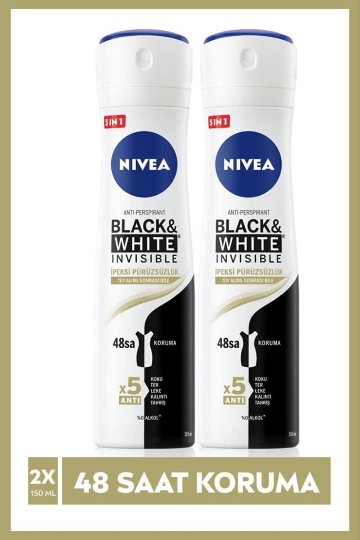 Nivea Kadın Sprey Deodorant Black&white Invisible Ipeksi Pürüzsüzlük 150ml, 48 Saat Koruma, X2 Adet