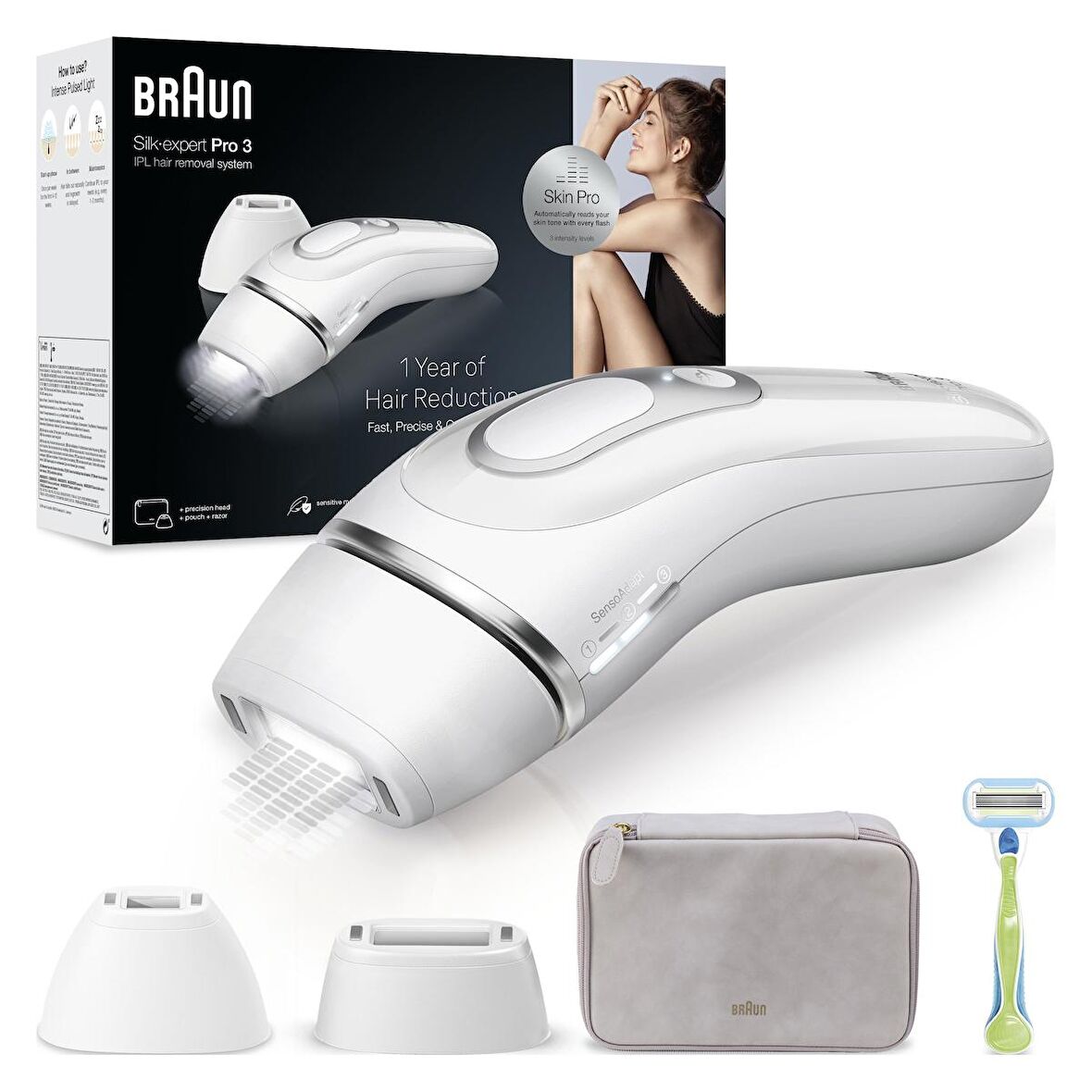 Braun IPL Silk·expert Pro 3, Evde Tüy Alma, Çanta, Venus Tıraş Makinesi, 2 Başlık ile, PL3132