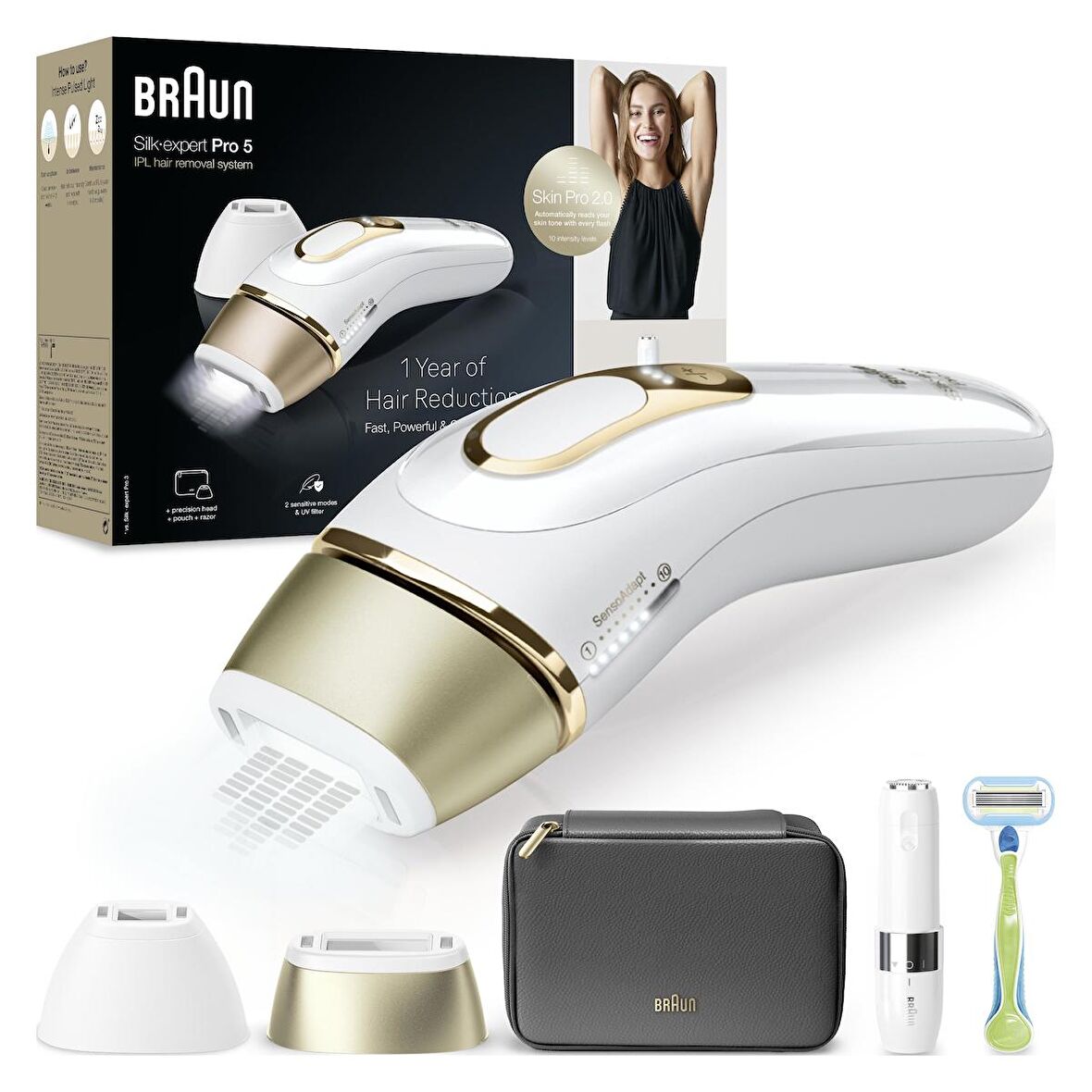 Braun IPL Silk·expert Pro 5, Evde Tüy Alma, Çanta, Venus Tıraş Makinesi, 2 Başlık ile, PL5146