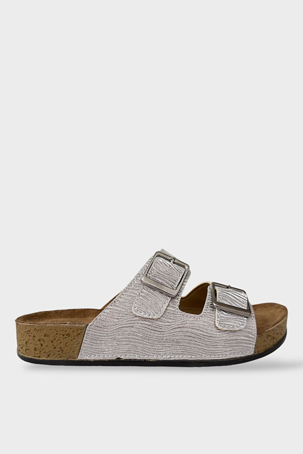 Kadın Günlük Terlik Ayarlanabililr Tokalı Çift Bantlı Şık Ortopedik Yazlık Ev Plaj Tatil Terliği GÜMÜŞ