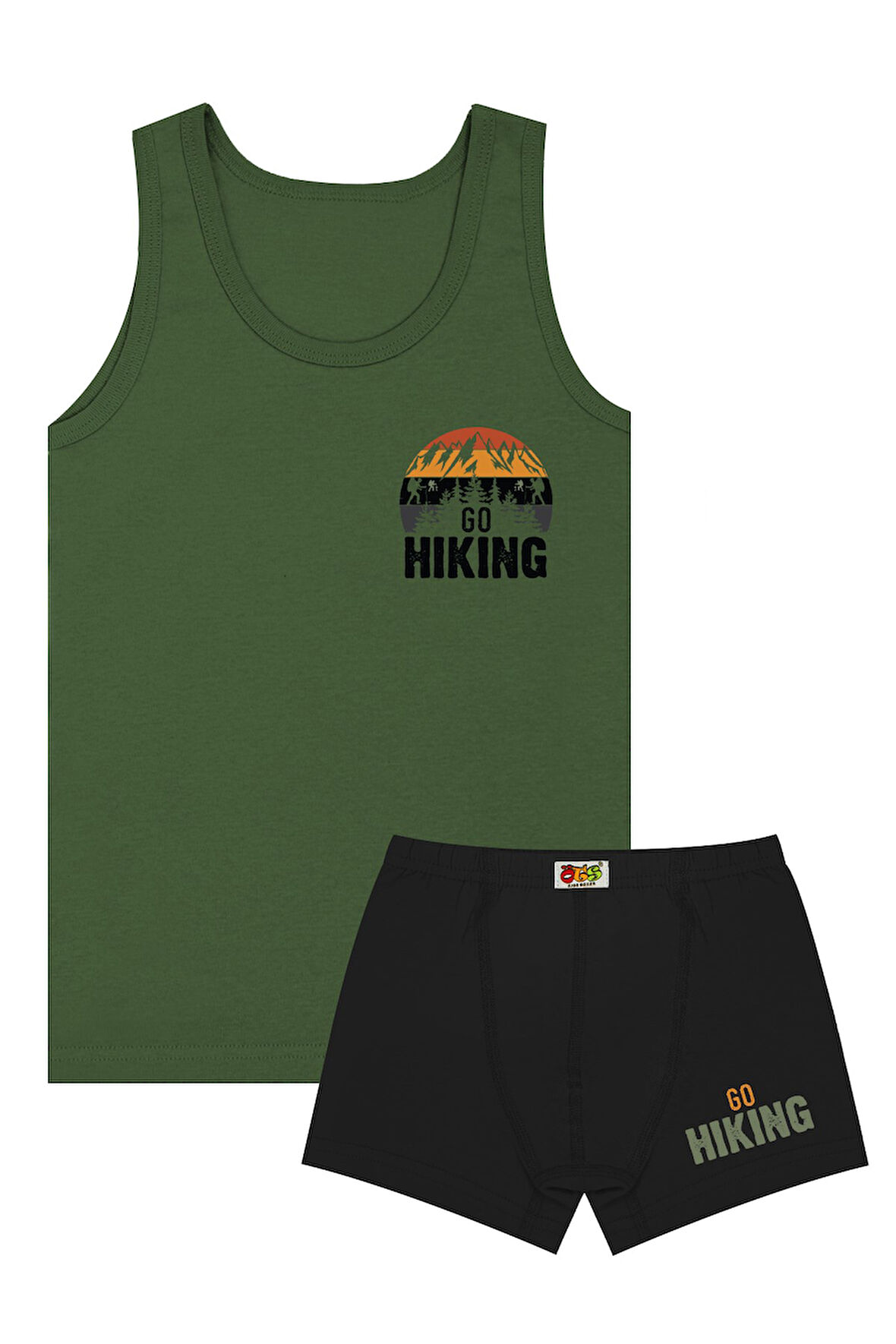 Öts Erkek Çocuk Atlet Boxer Likralı Haki Go Hiking (%96 Pamuk - %4 Elastan)