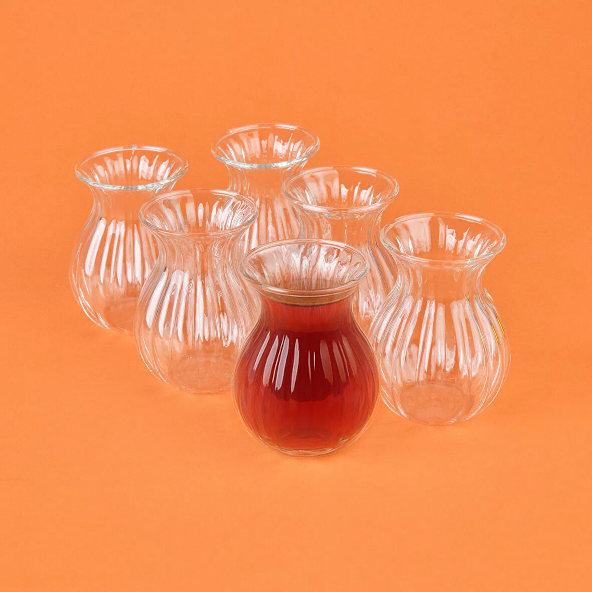 Borosilikat Cam Çizgili 6'lı Çay Bardağı - Şeffaf