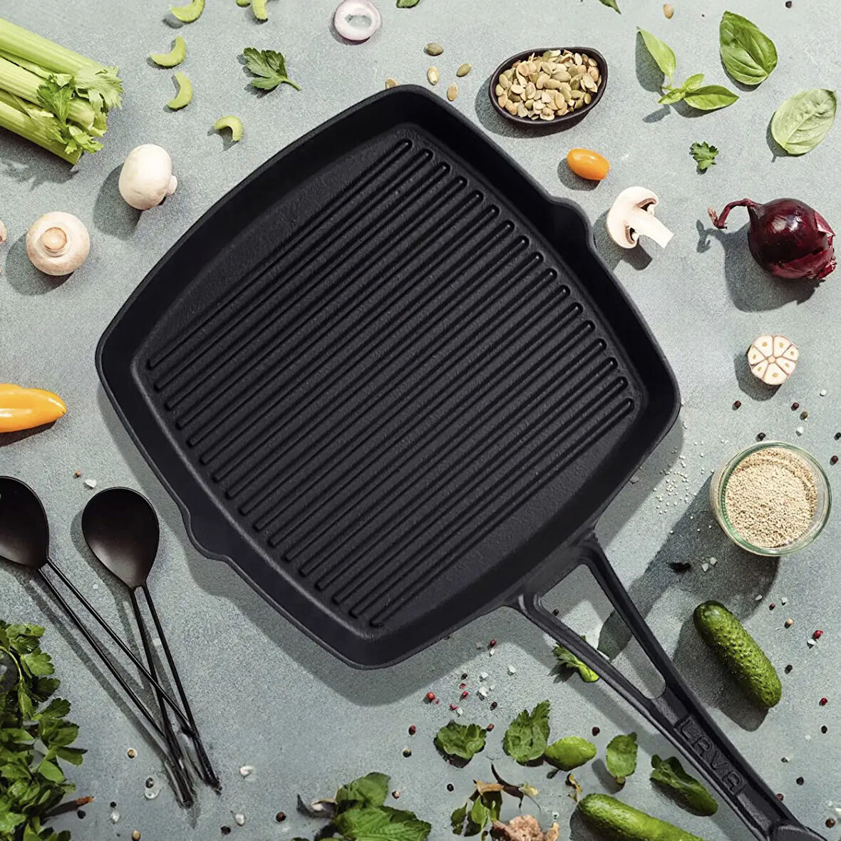 Kare Döküm Izgara Tava - Siyah - 26x26 cm