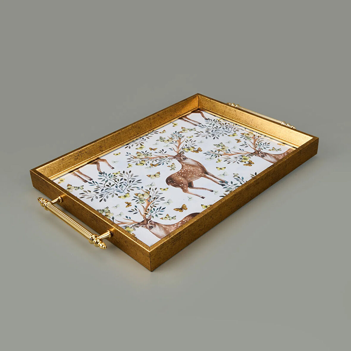 Kitchen Geyik Desenli Akrilik Tepsi - Renkli - 49 cm