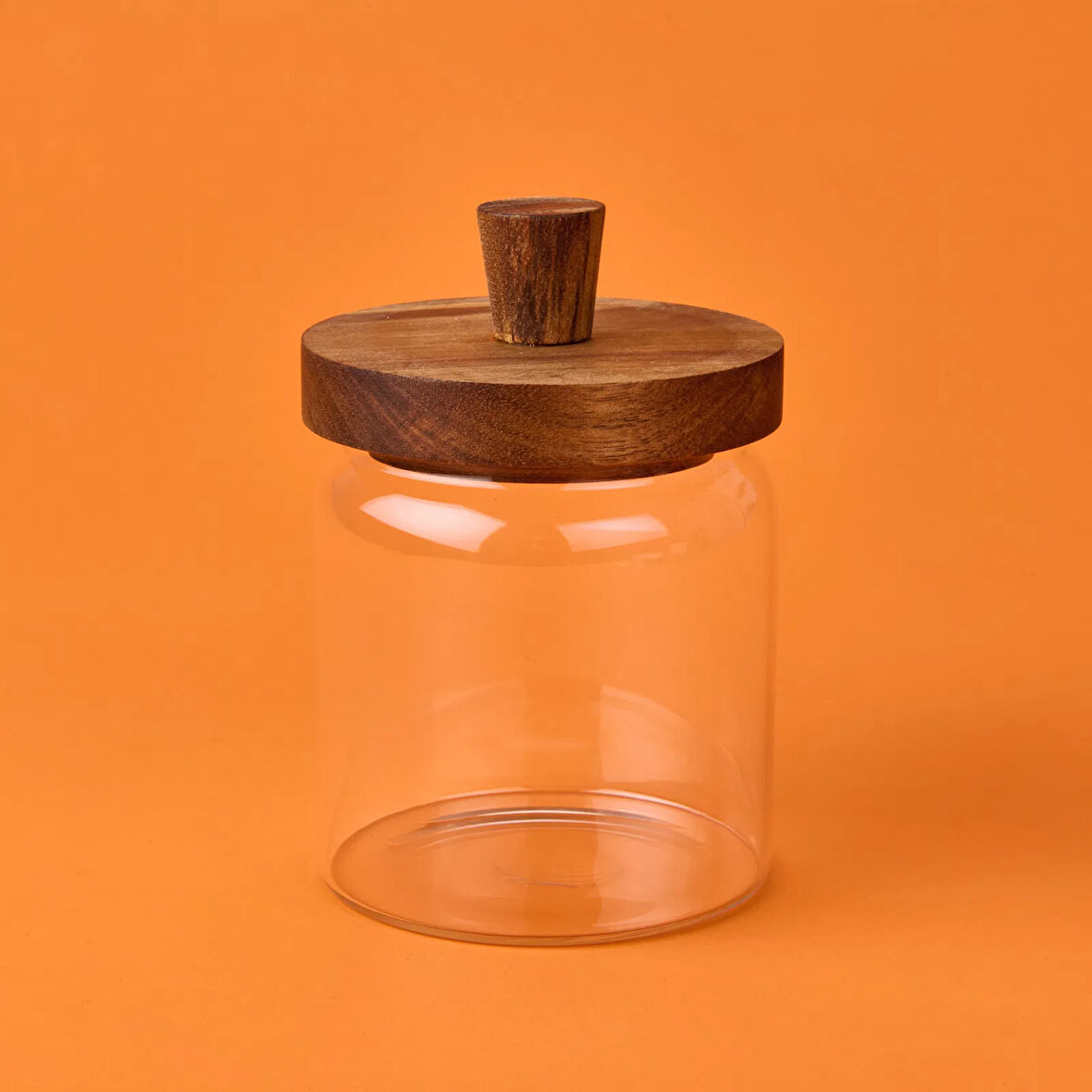 Bambu Kapaklı Cam Kavanoz - Açık Kahverengi / Şeffaf - 450 ml