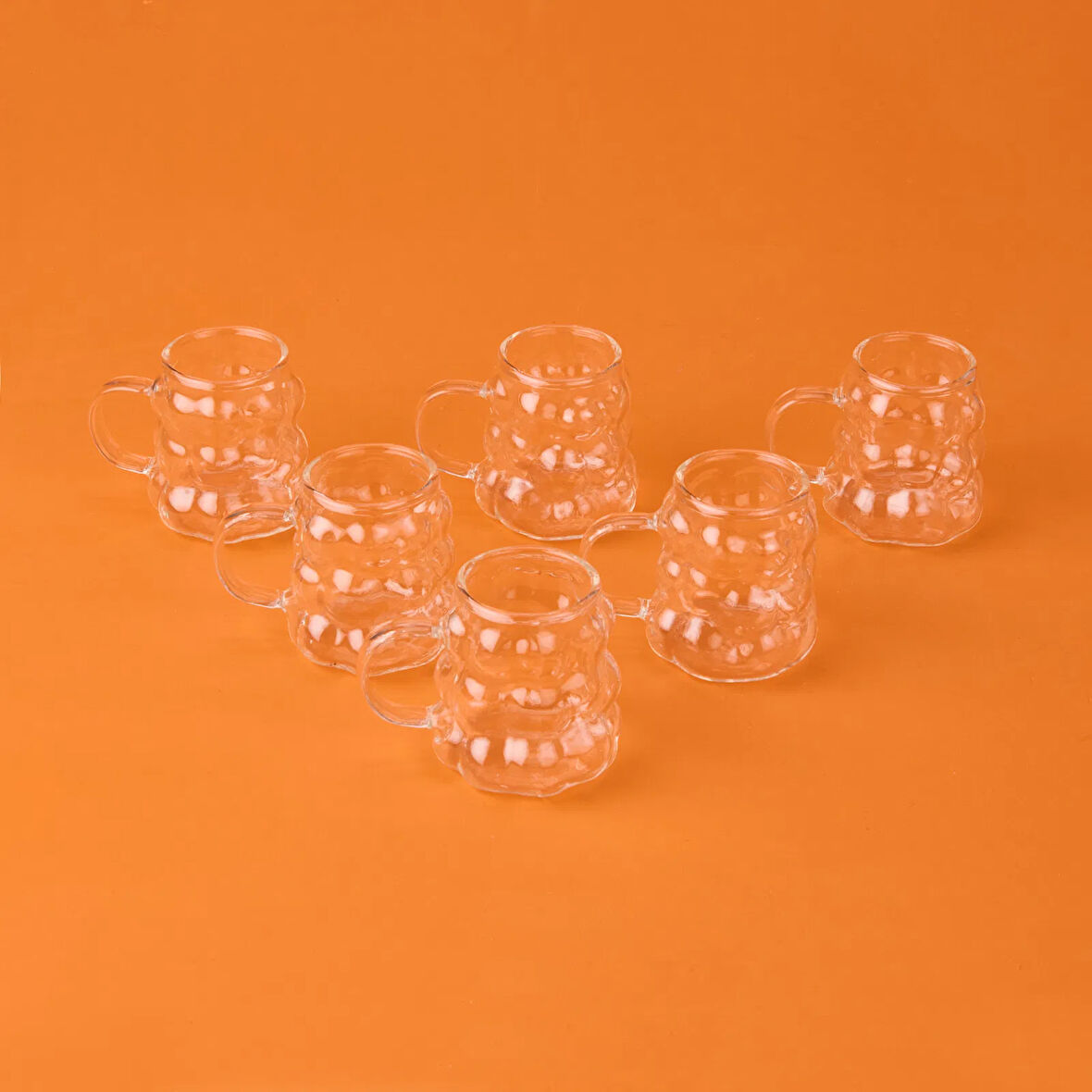 Kulplu Boncuk 6'lı Kahve Yanı Bardağı - Şeffaf - 75 ml