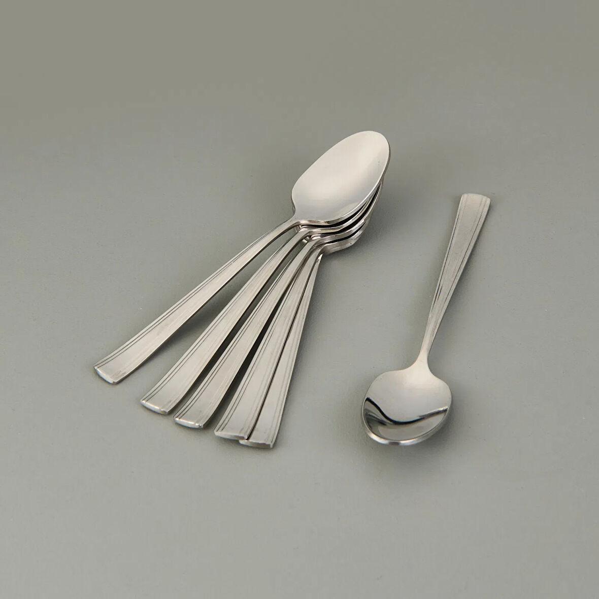 Katre Sade 6'lı Çay Kaşığı - Gri - 11 cm