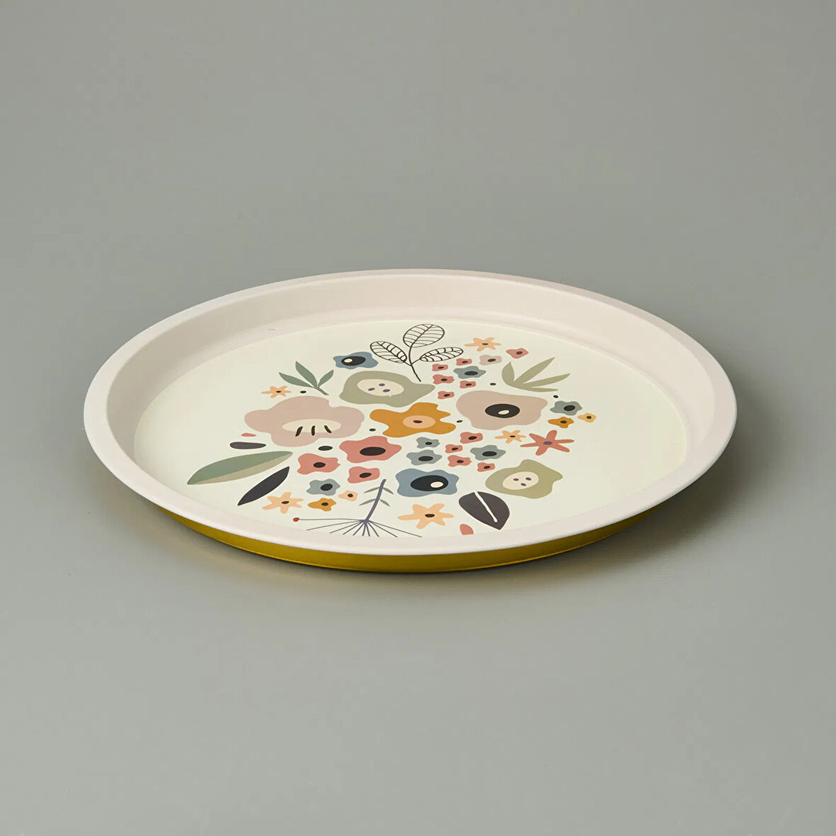 Çiçekli Metal Tepsi - Renkli - 35x35 cm