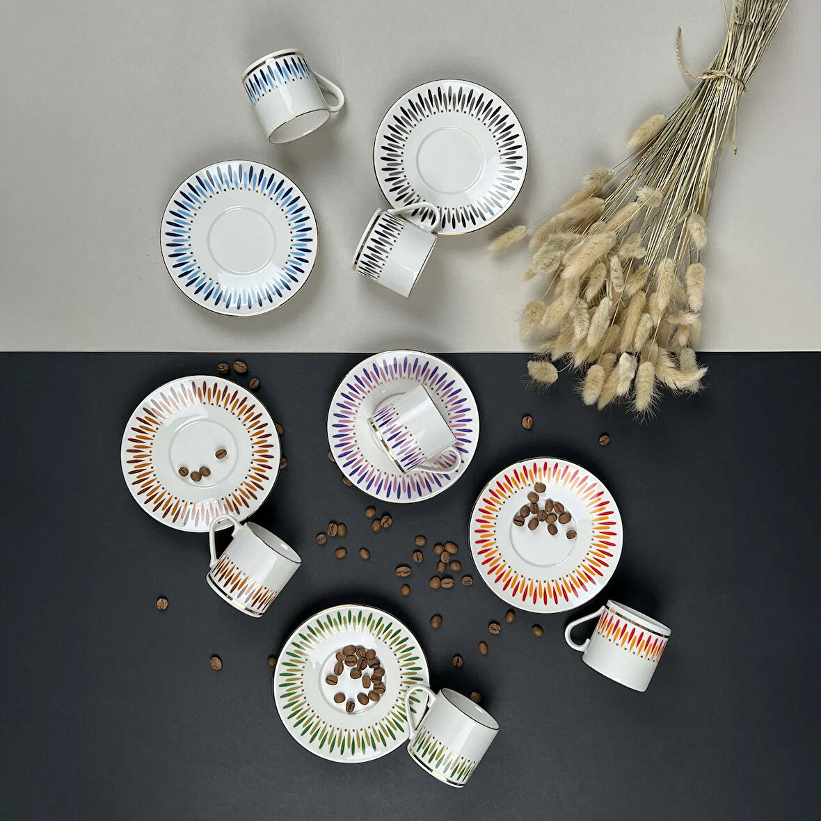 Palm Mix 12 Parça Kahve Fincan Takımı - Renkli