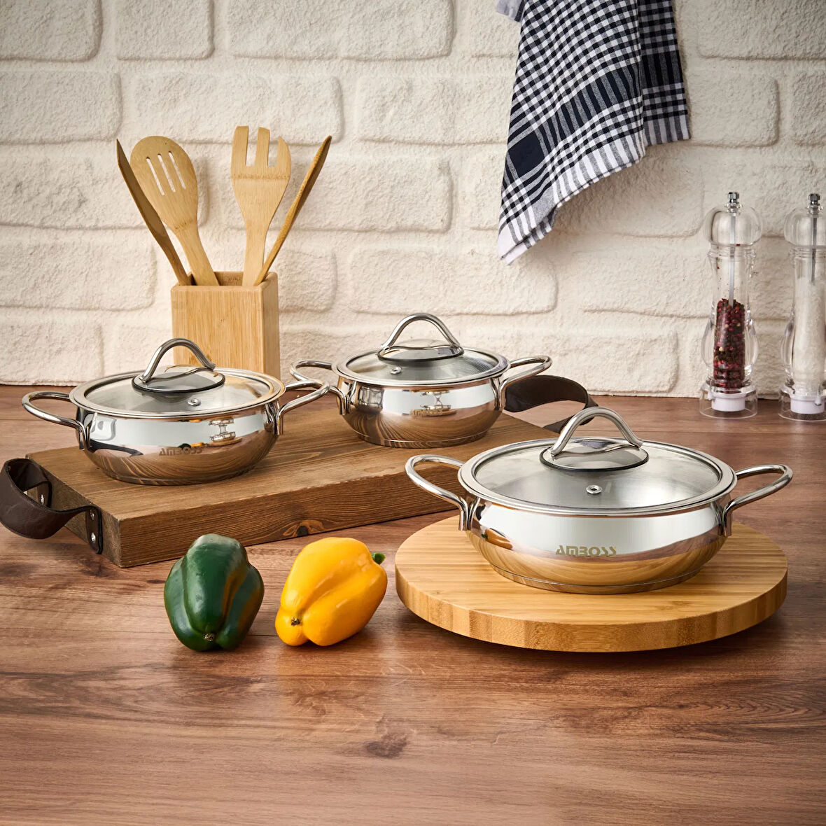 Stone Güveç Sahan Seti - Inox - 14-16-18 cm