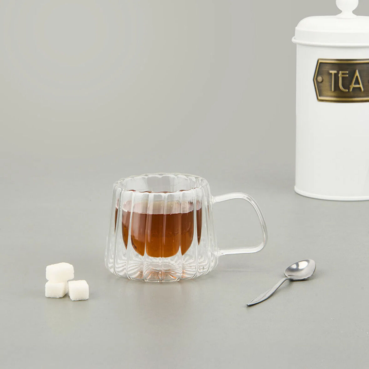 Çift Cidarlı Çizgili Bardak - Şeffaf - 200 ml