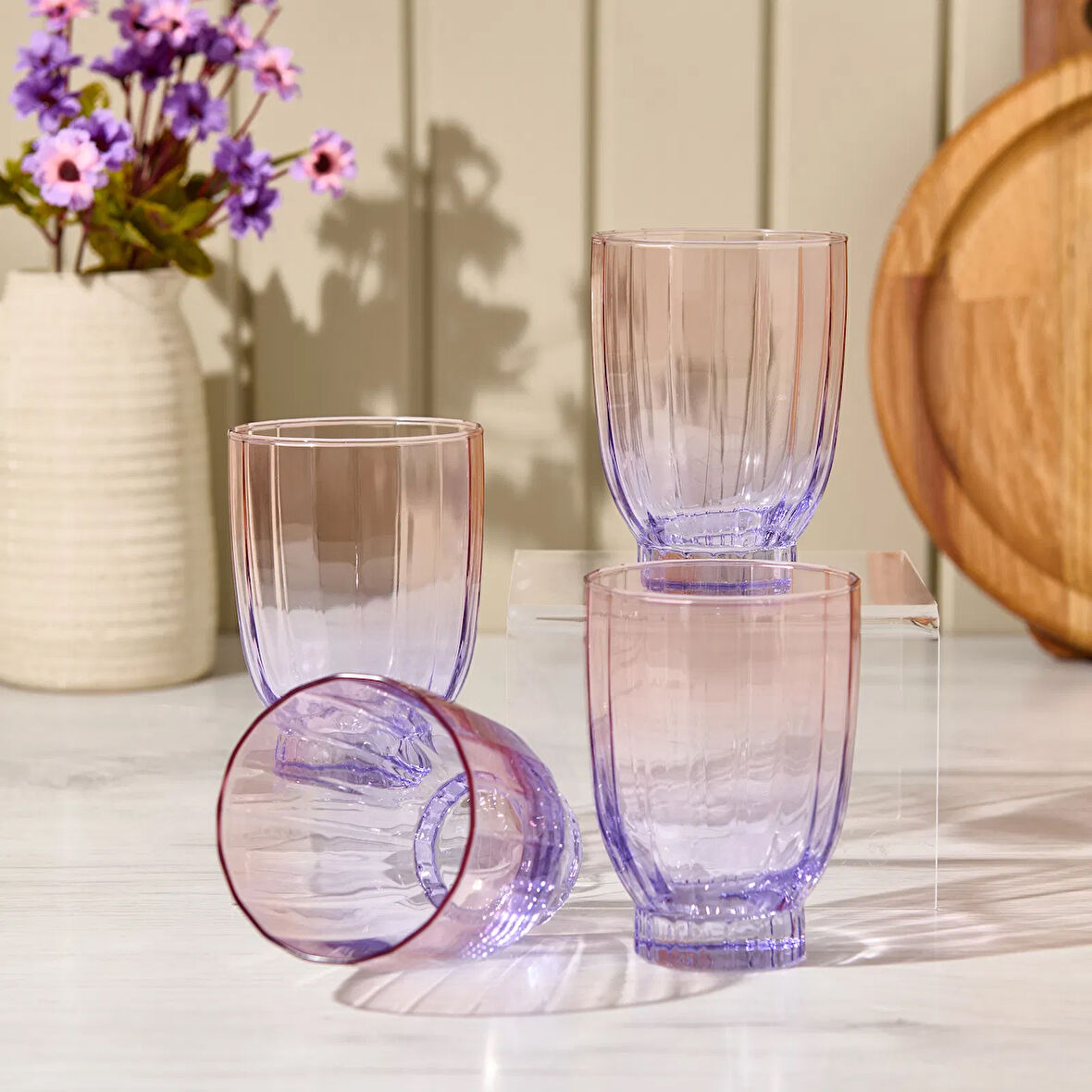 Elite 4'lü Meşrubat Bardağı - Mor - 320 ml