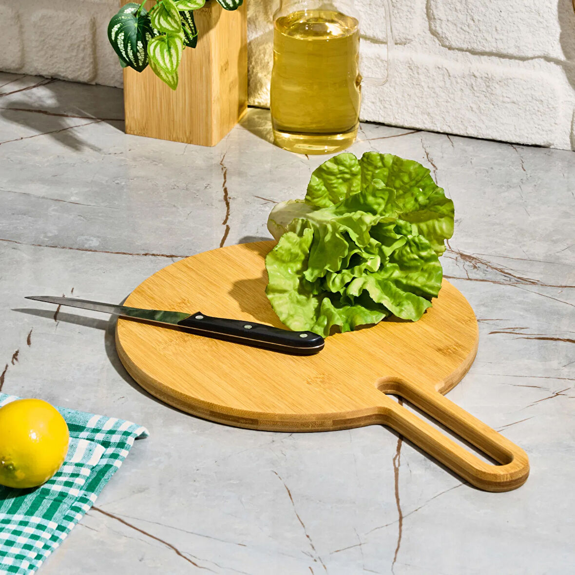 Bambu Yuvarlak Kesim Tahtası - Kahverengi - 40x28 cm