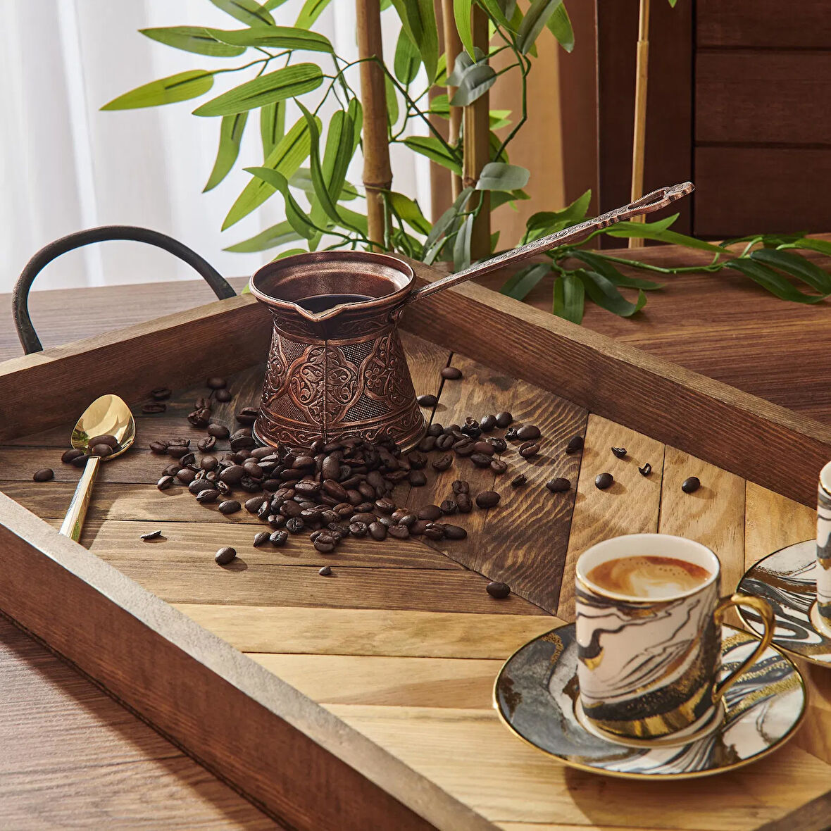 Metal Desenli Cezve No:4 - Kahverengi - 170 ml