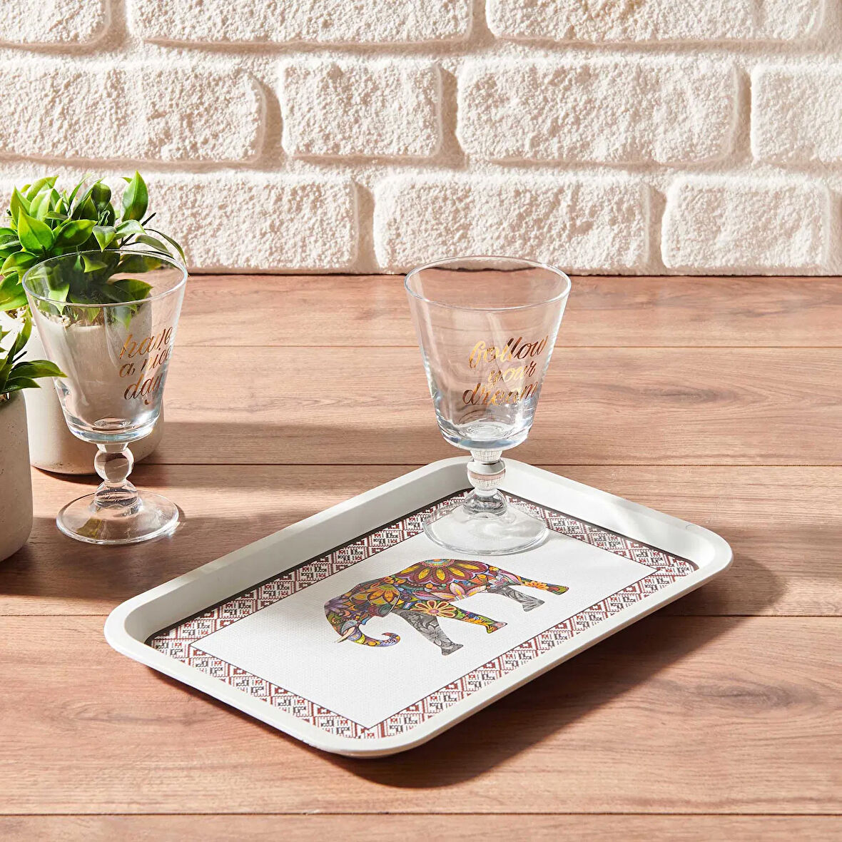 Home Fil Desenli Toya Kahve Tepsisi - 30,5x20,5 cm