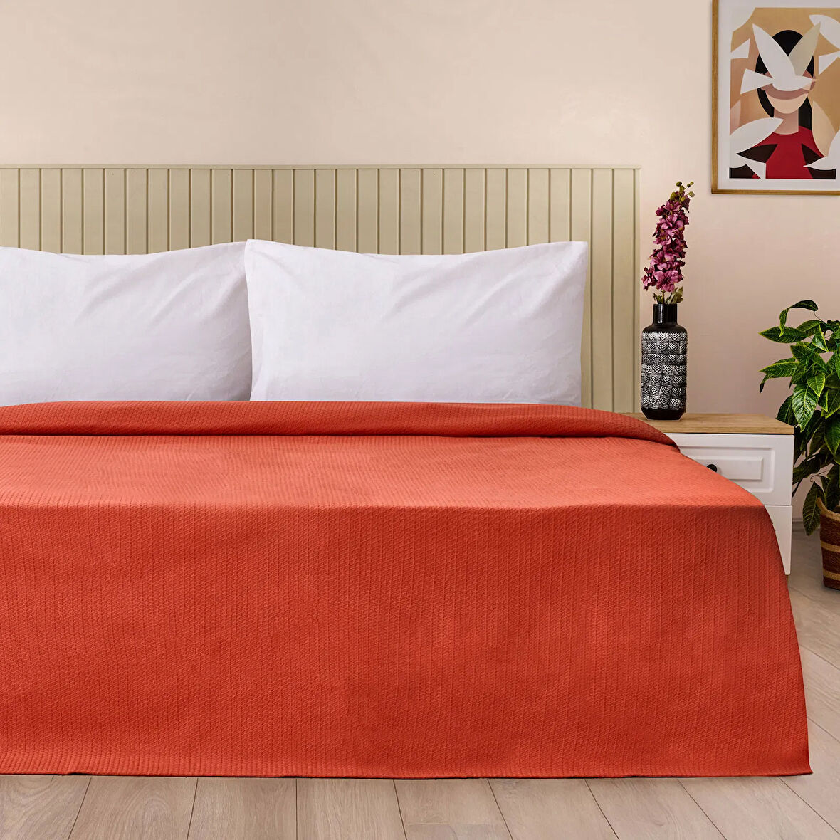 Soft Terra Çift Kişilik Pike - Kiremit - 200x220 cm