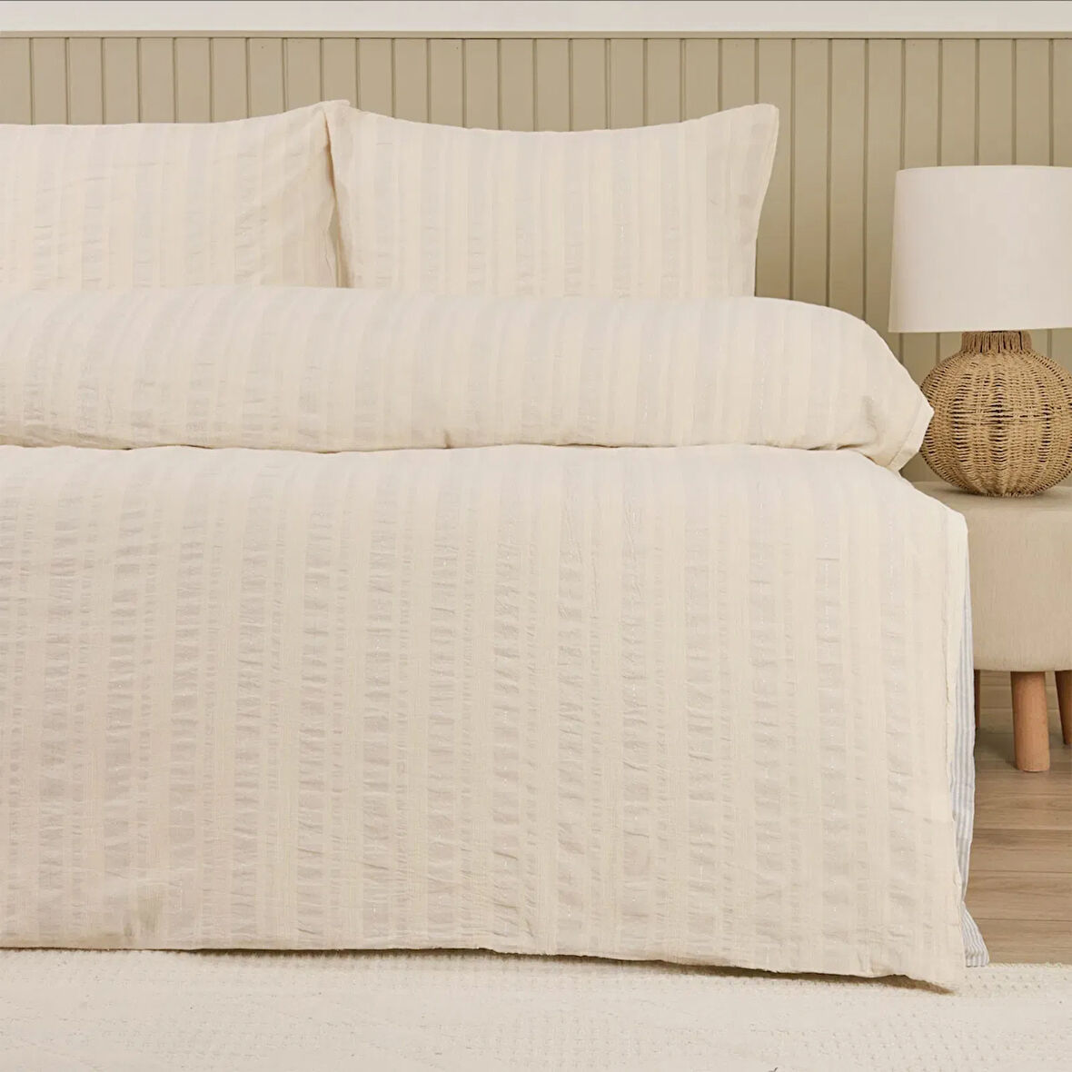 Soft Raye Çift Kişilik Nevresim Takımı - Krem