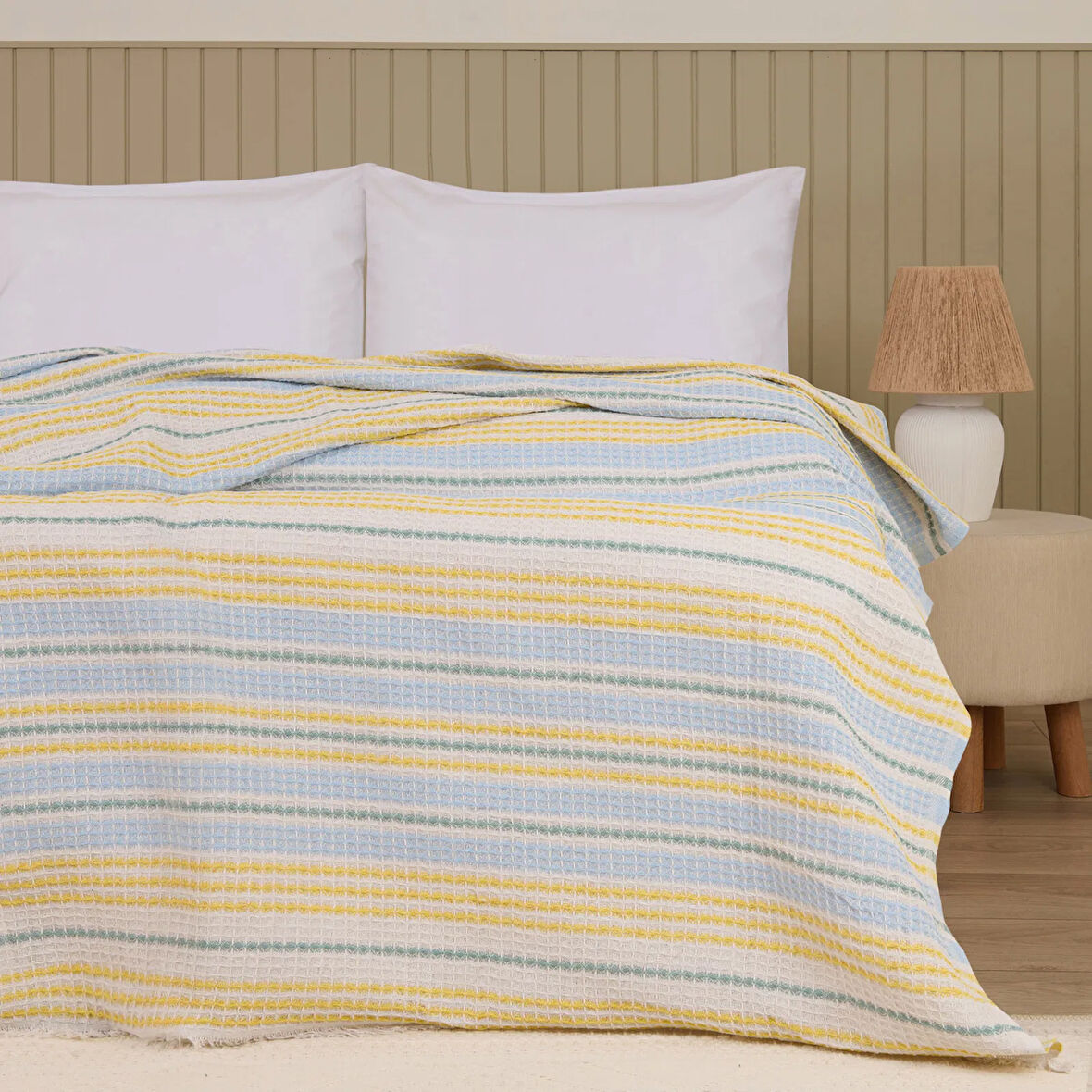 Soft Radiant Tek Kişilik Pike - Ekru / Mavi - 160x230 cm